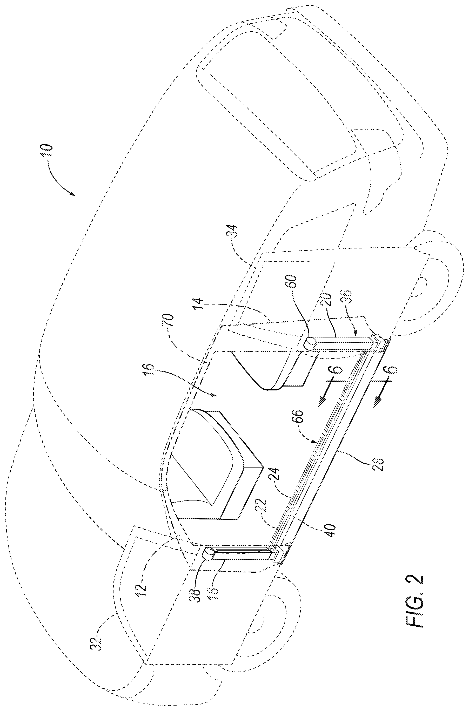 Patent US12128845 Figure 2 – Cable supported airbag inflatable across door opening