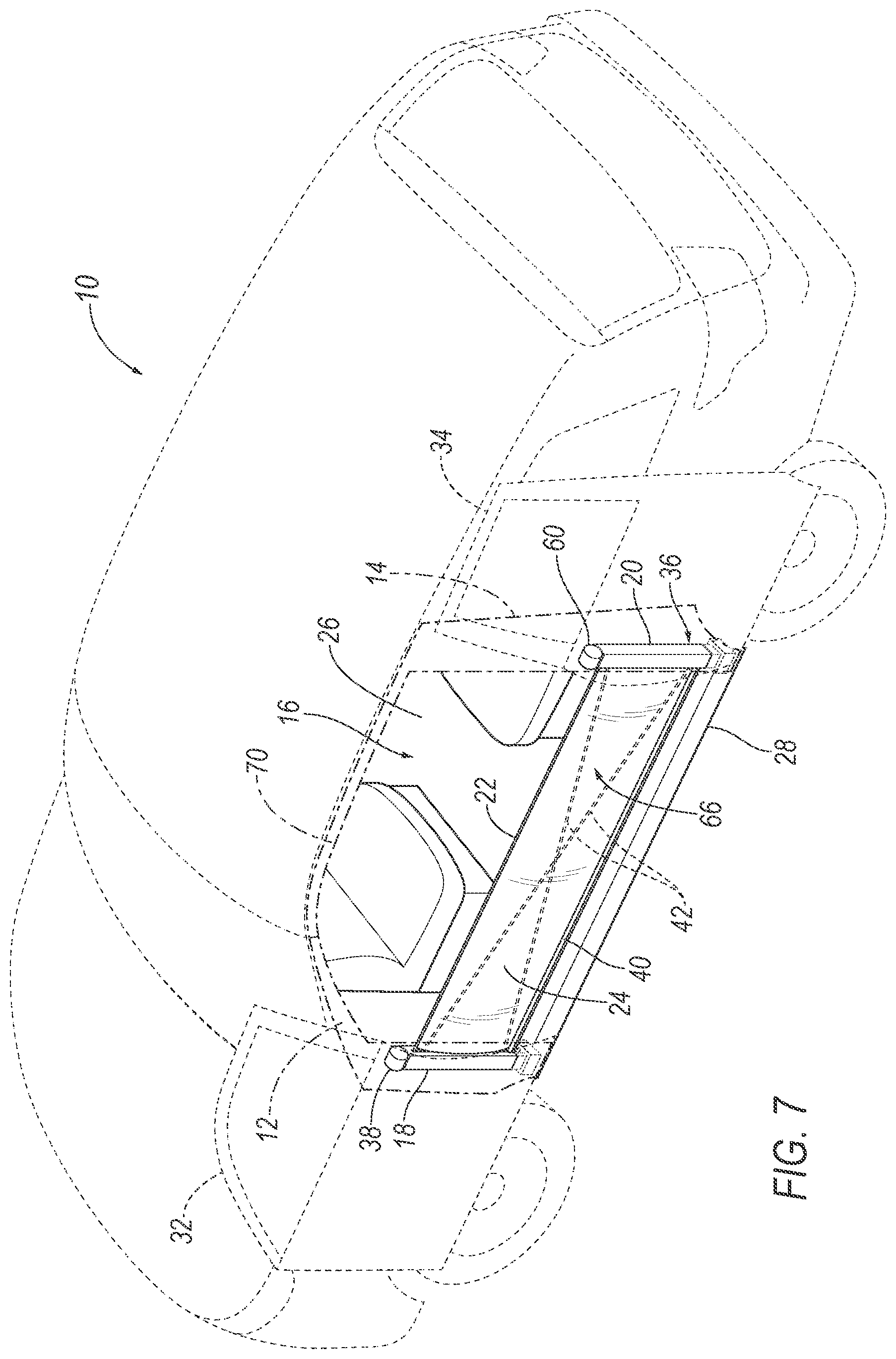 Patent US12128845 Figure 8 – Cable supported airbag inflatable across door opening