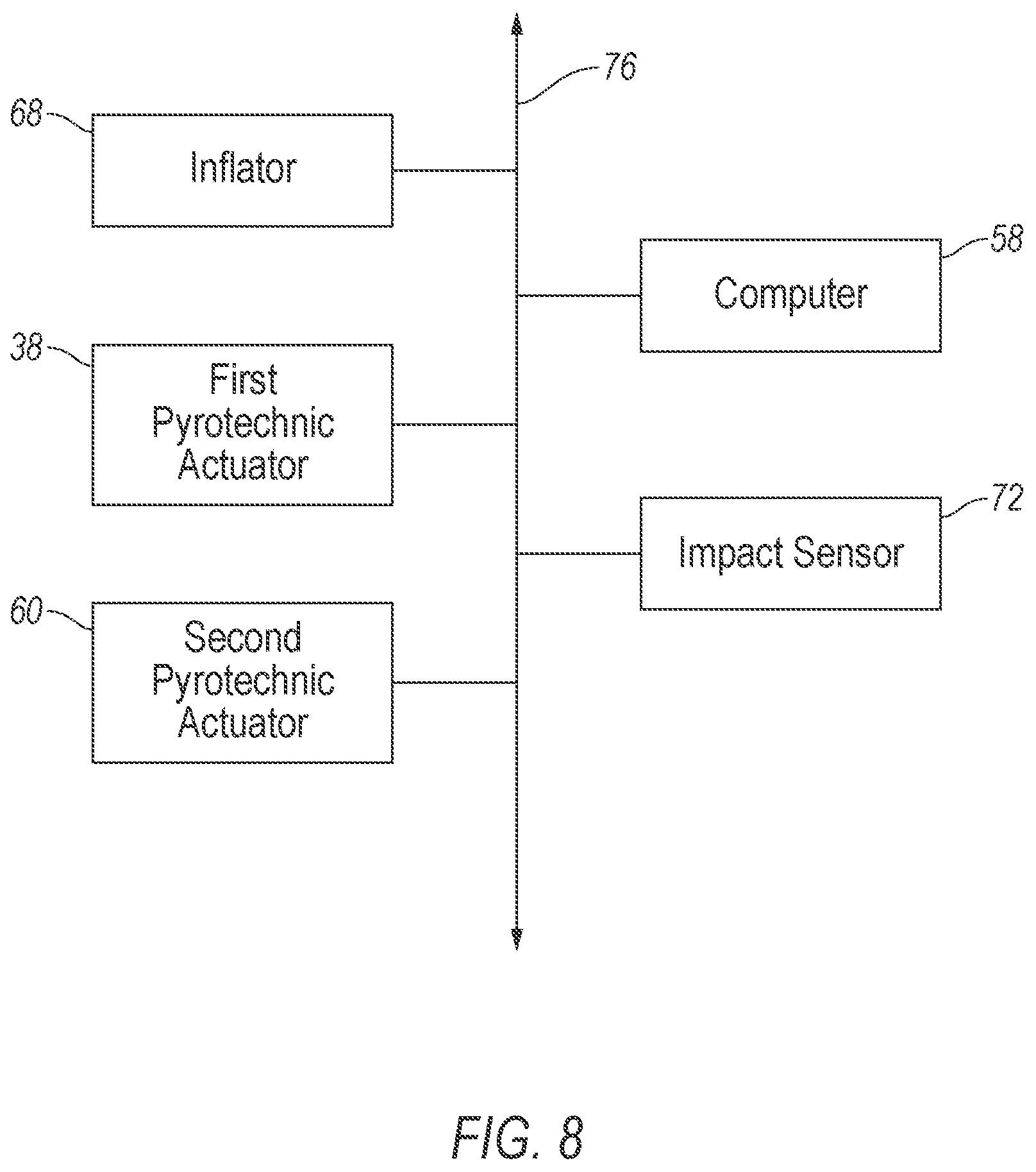 Patent US12128845 Figure 9 – Cable supported airbag inflatable across door opening