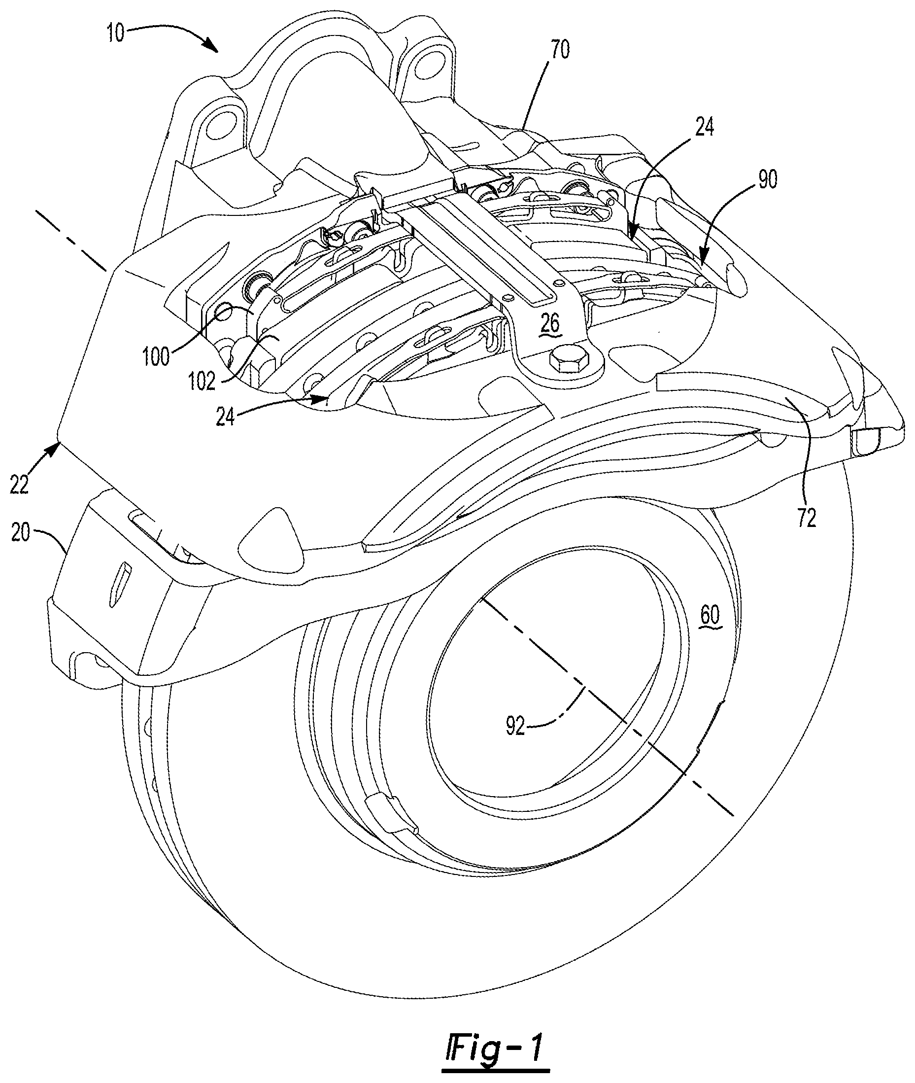 Patent US12128864 Figure 1 – System and method of checking sealing of a brake caliper housing