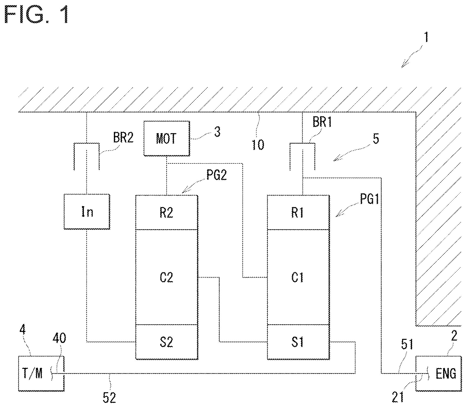 Patent US12128873 Figure 1 – Power transmission system for hybrid vehicle