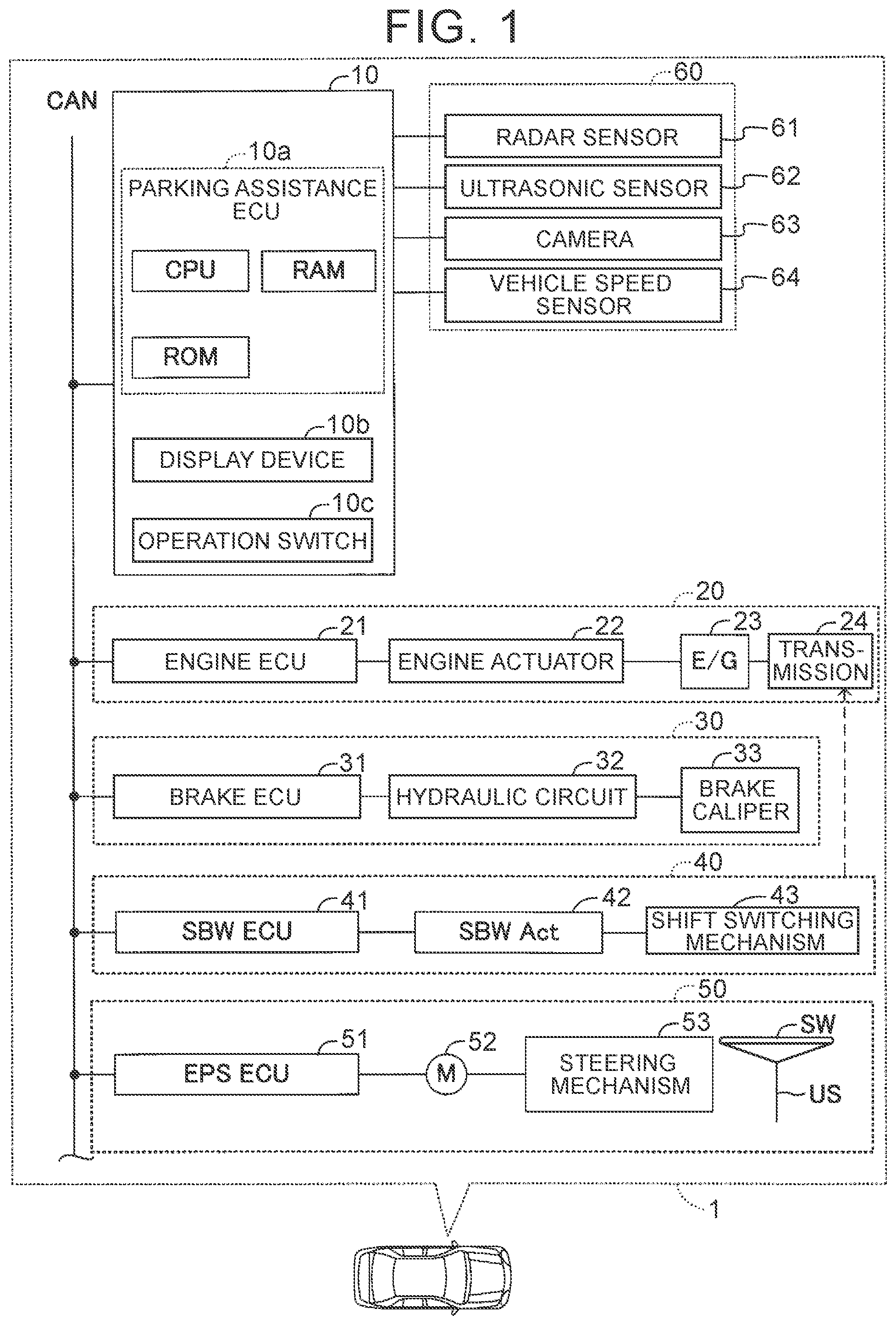 Patent US12128880 Figure 1 – Parking assistance device