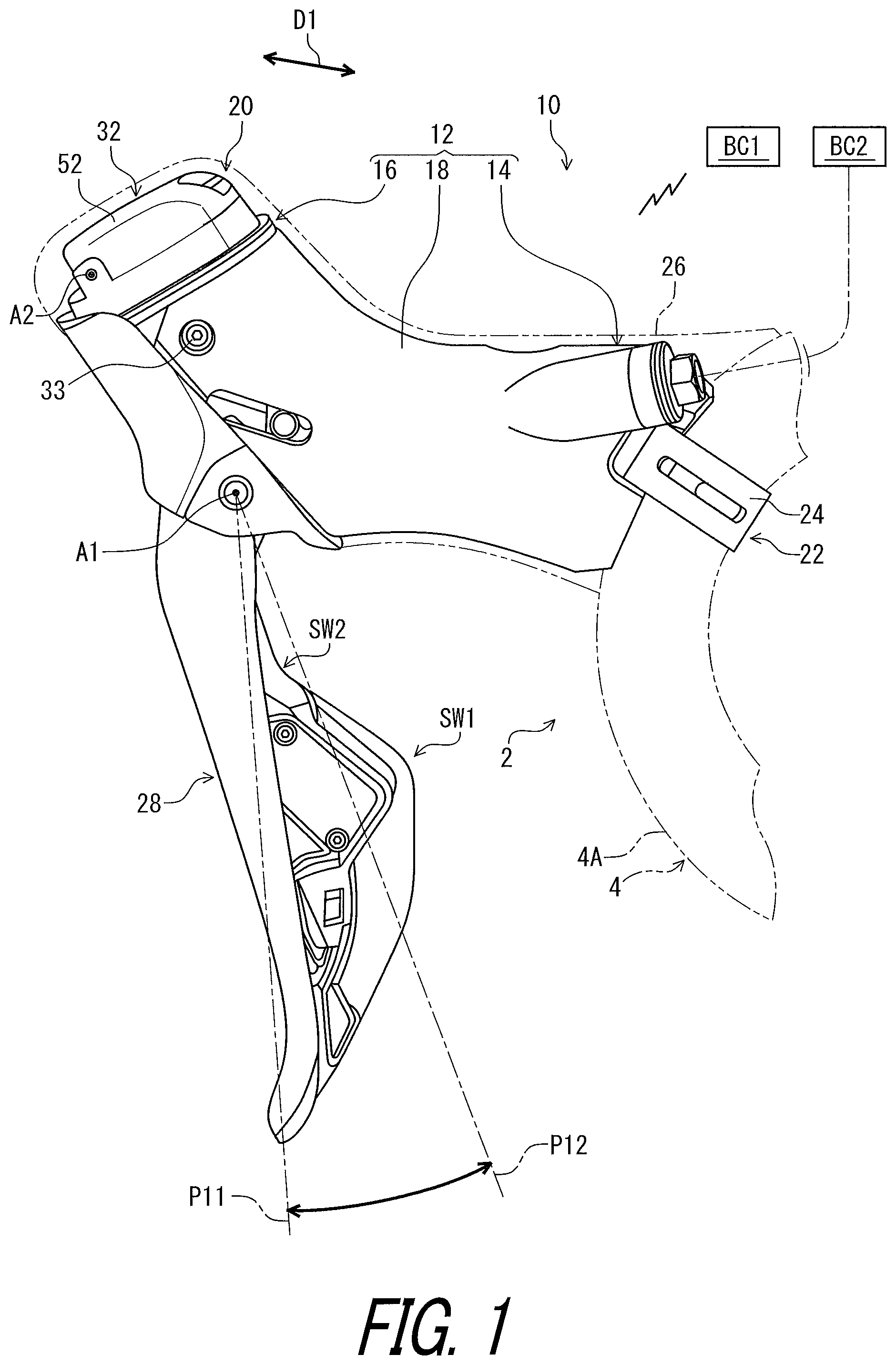 Patent US12128979 Figure 1 – Electric device and operating device for human-powered vehicle
