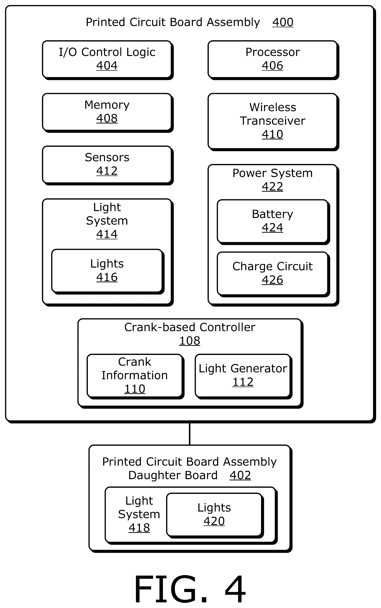 Patent US12128980 Figure 4 – Apparatuses and methods for crank-based lighting