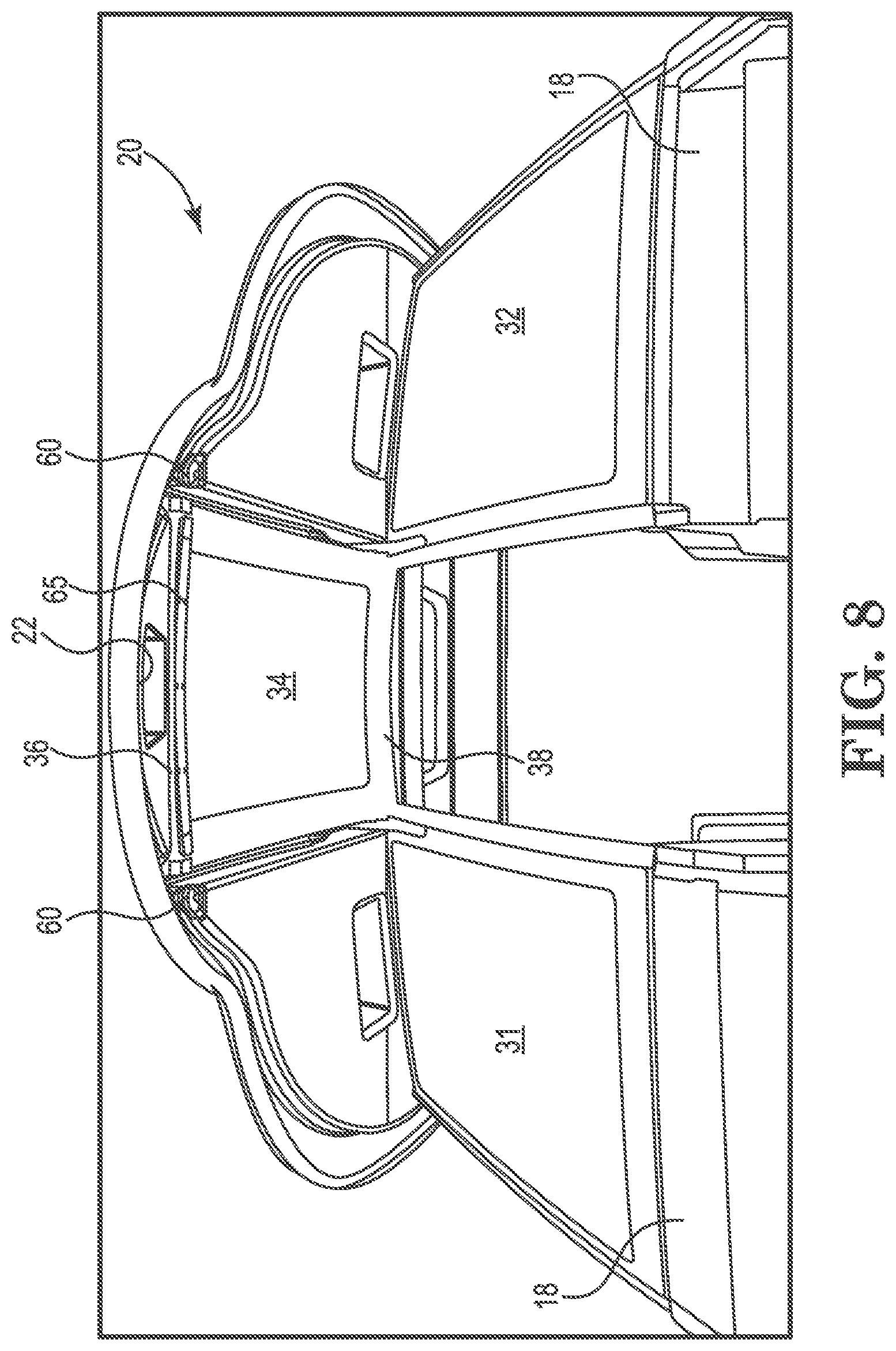 Patent US12128990 Figure 5 – Windshield system for boats