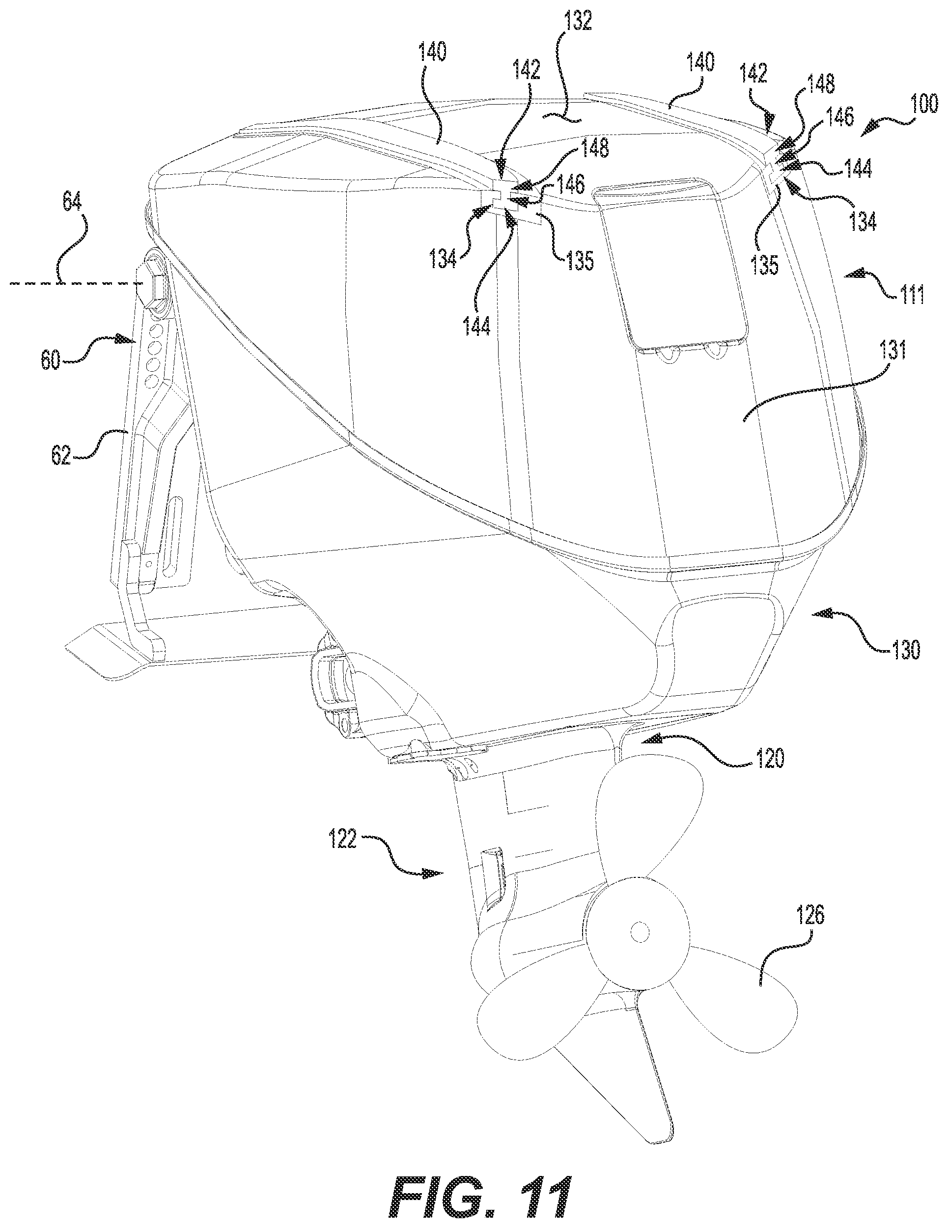 Patent US12129003 Figure 11 – Boat with a transom
