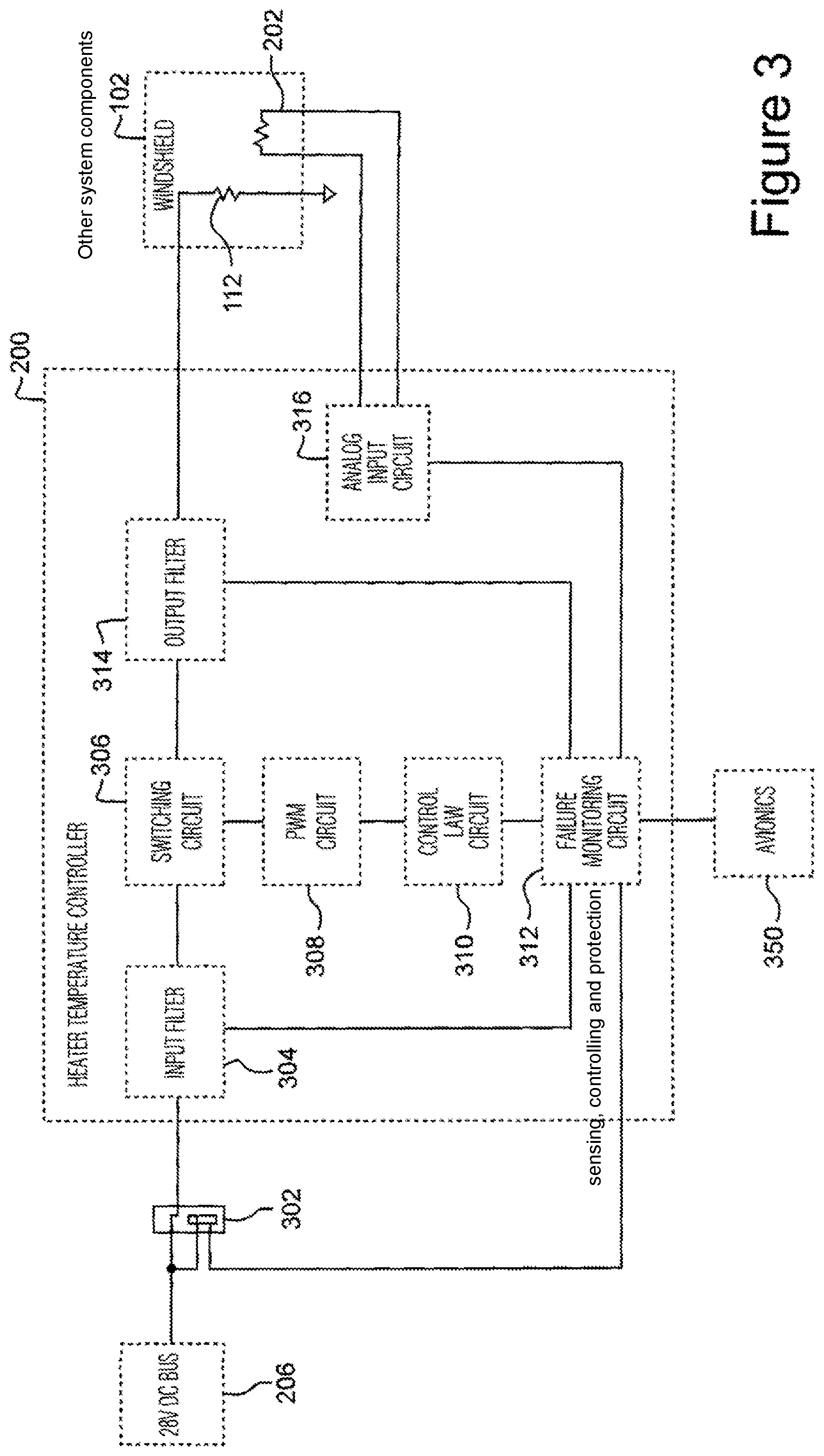 Patent US12129013 Figure 3 – Aircraft window heating system with regulated DC voltage