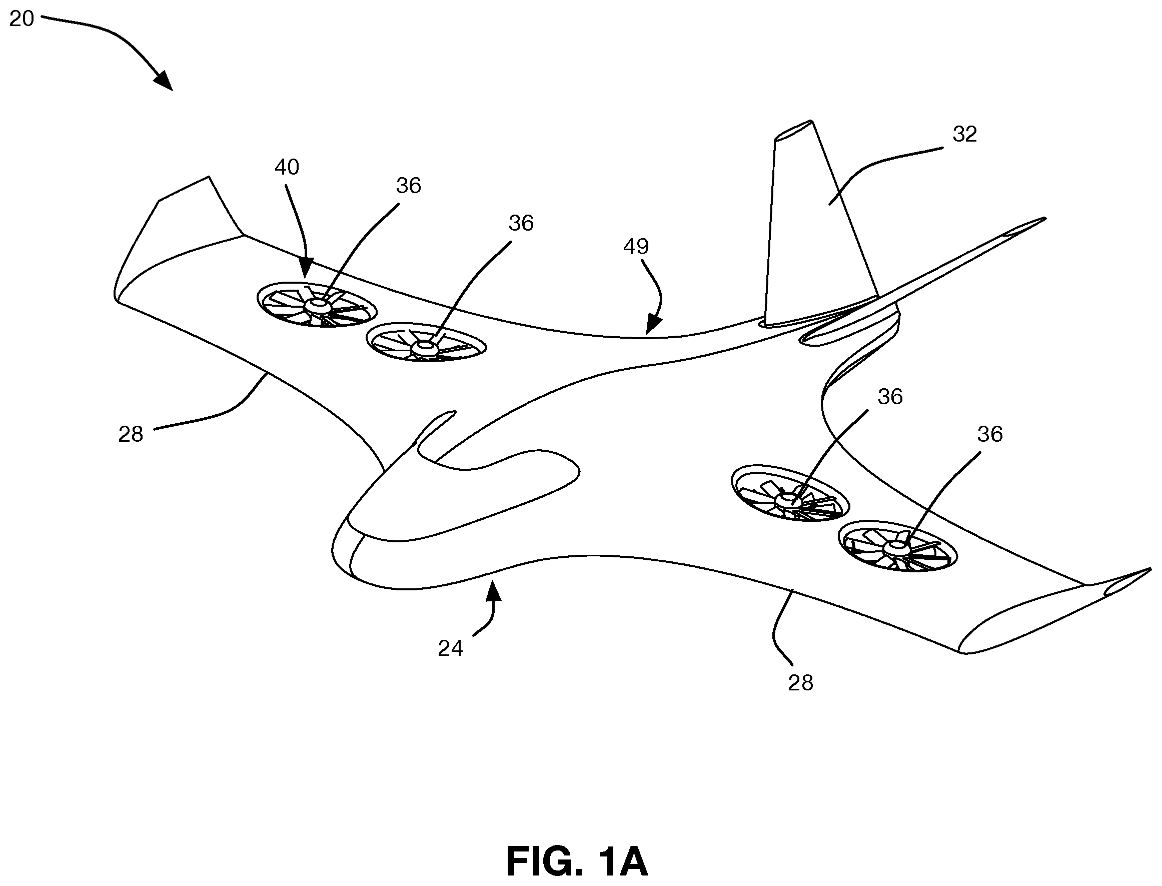 Patent US12129019 Figure 1 – Aircraft and flow guide system having a flow guide structure
