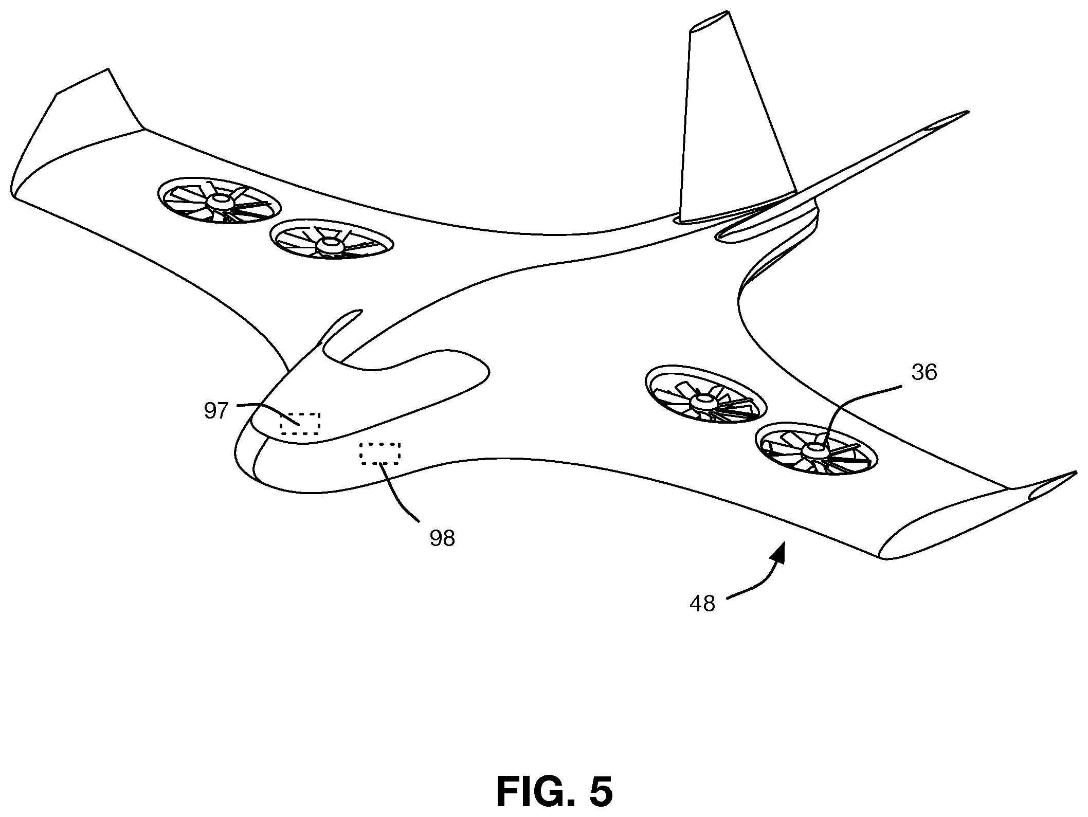 Patent US12129019 Figure 6 – Aircraft and flow guide system having a flow guide structure