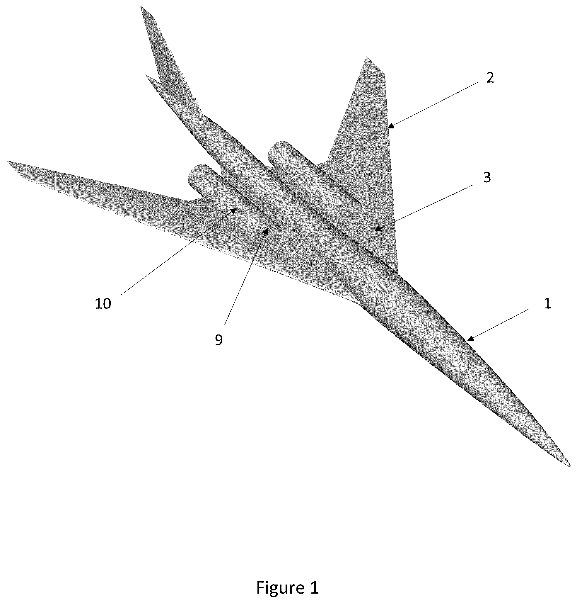 Patent US12129025 Figure 1 – Supersonic aircraft