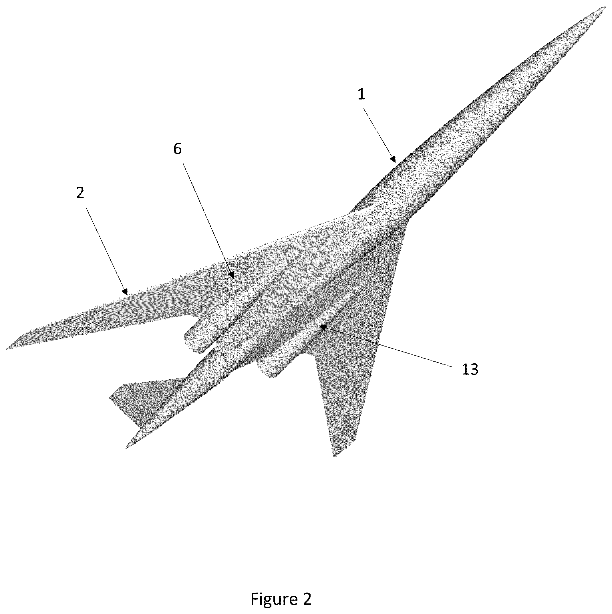 Patent US12129025 Figure 2 – Supersonic aircraft