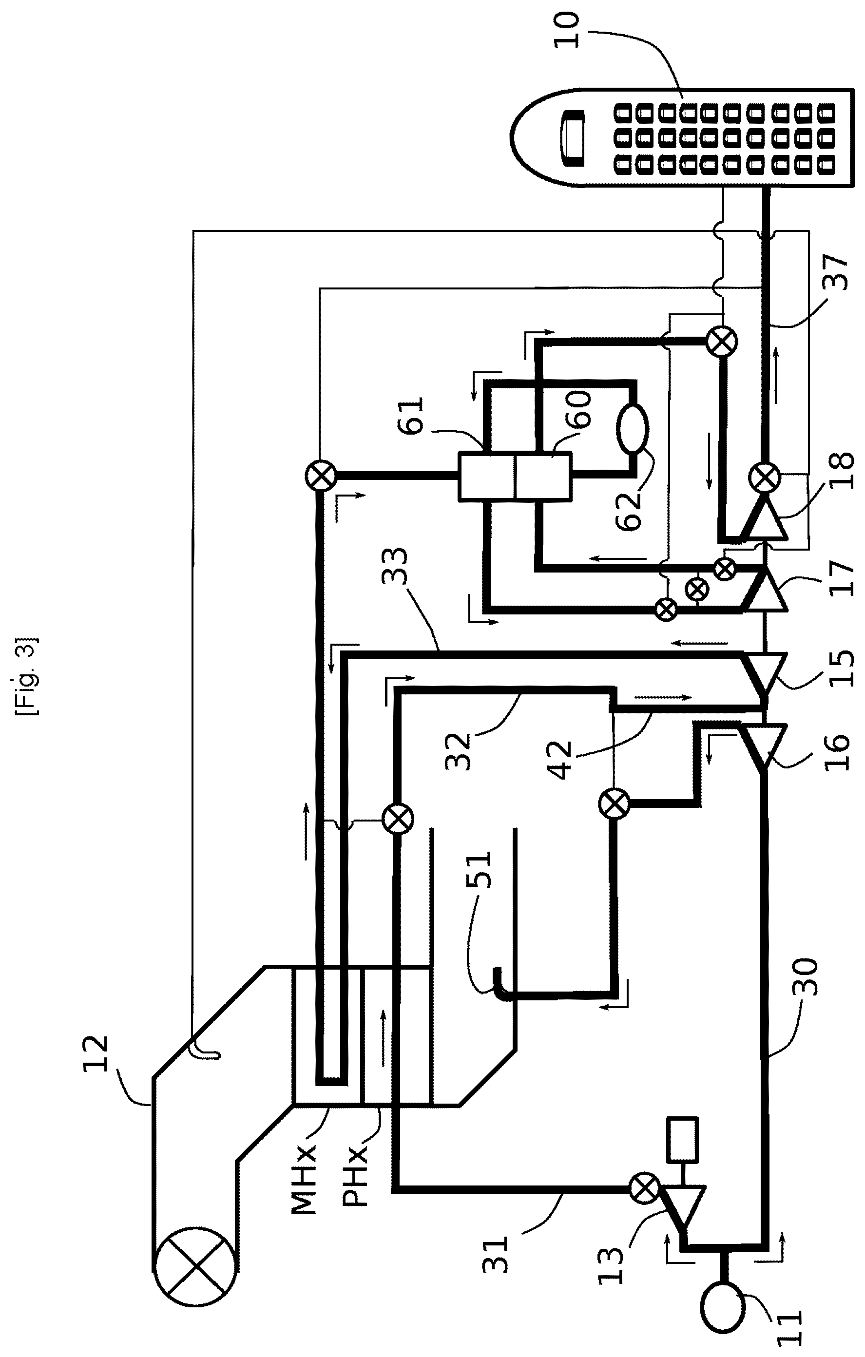 Patent US12129035 Figure 3 – Aircraft cabin electrical air conditioning system comprising a motorized compressor and an air cycle turbomachine