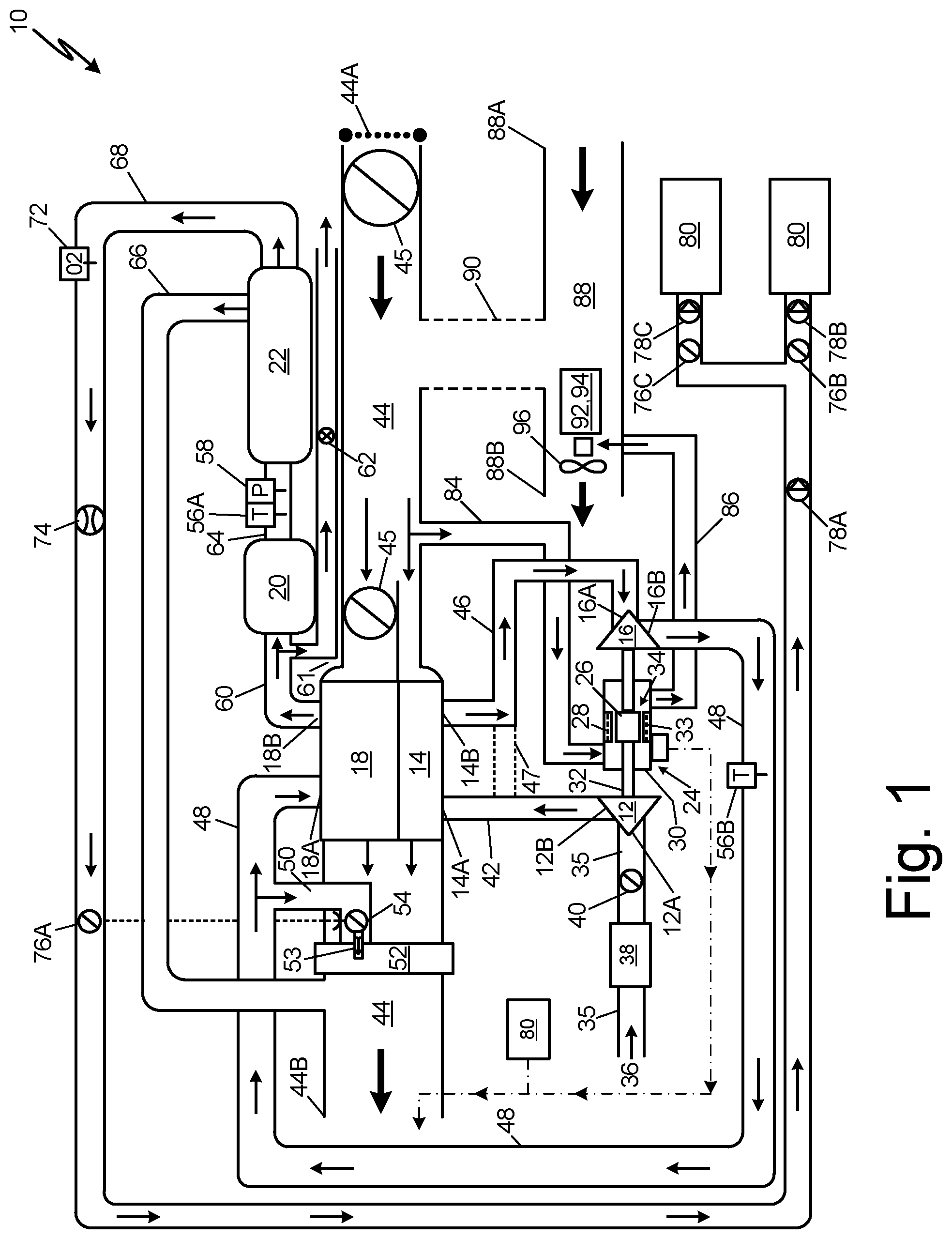 Patent US12129036 Figure 1 – Component cooling and cooling air flow generation from remote heat exchanger