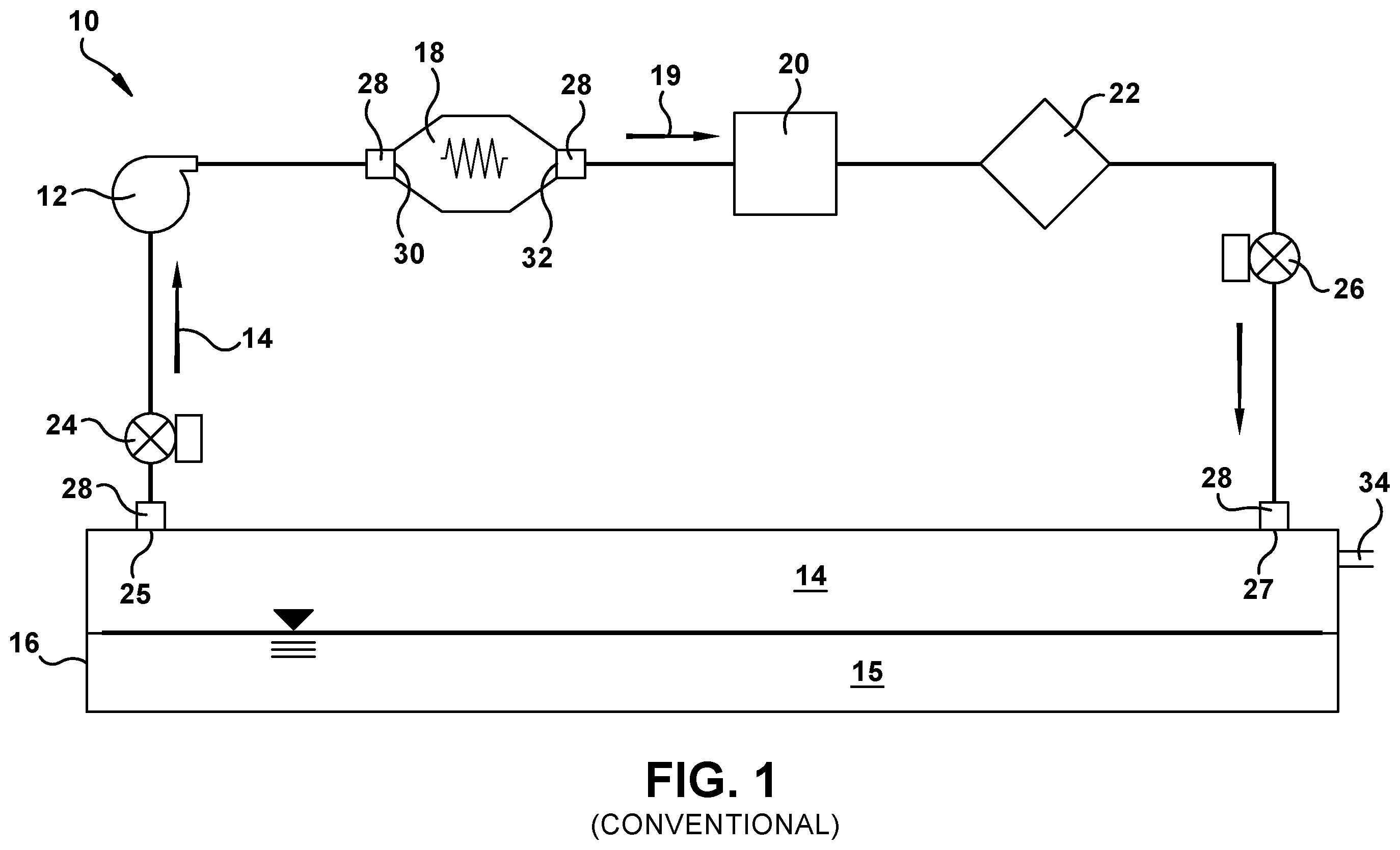 Patent US12129045 Figure 1 – Sparging evaporator with porous media for fuel enrichment in catalytic inerting system
