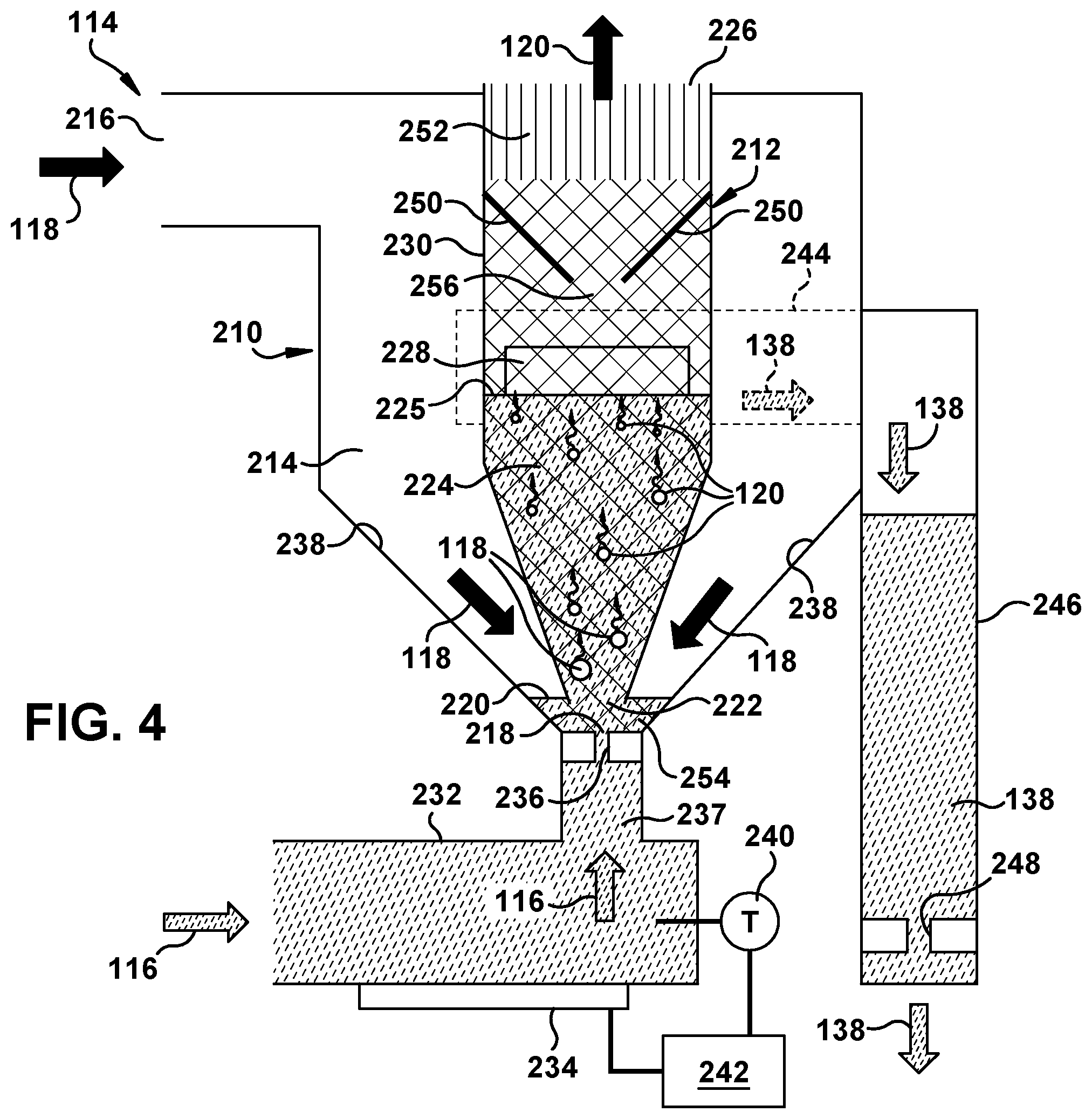 Patent US12129045 Figure 4 – Sparging evaporator with porous media for fuel enrichment in catalytic inerting system