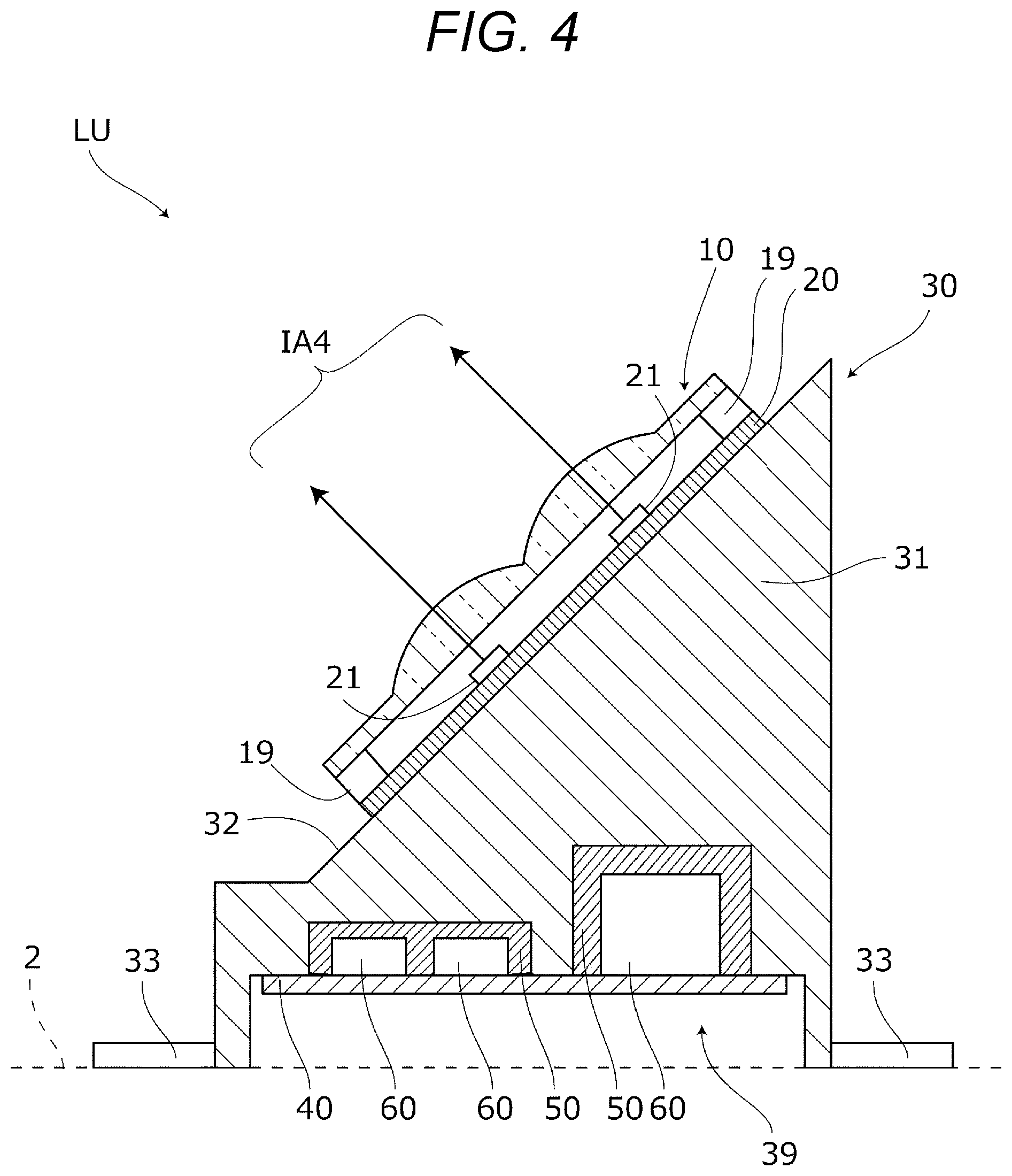 Patent US12129047 Figure 4 – Aircraft lighting unit with lens that splits light of single light-emitting element in different directions