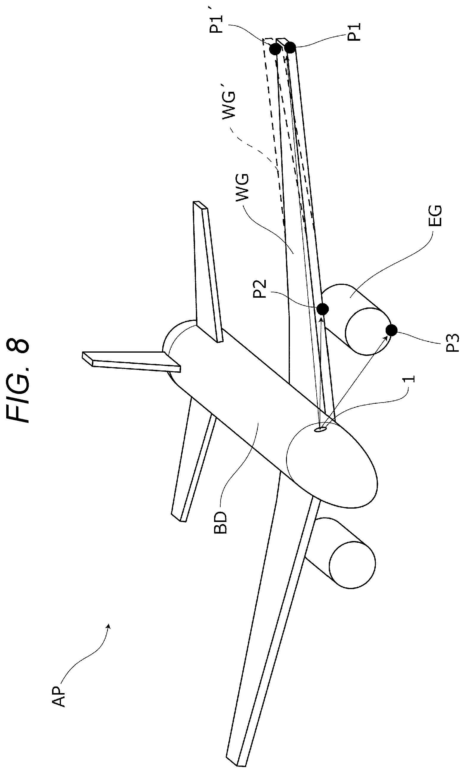 Patent US12129047 Figure 8 – Aircraft lighting unit with lens that splits light of single light-emitting element in different directions