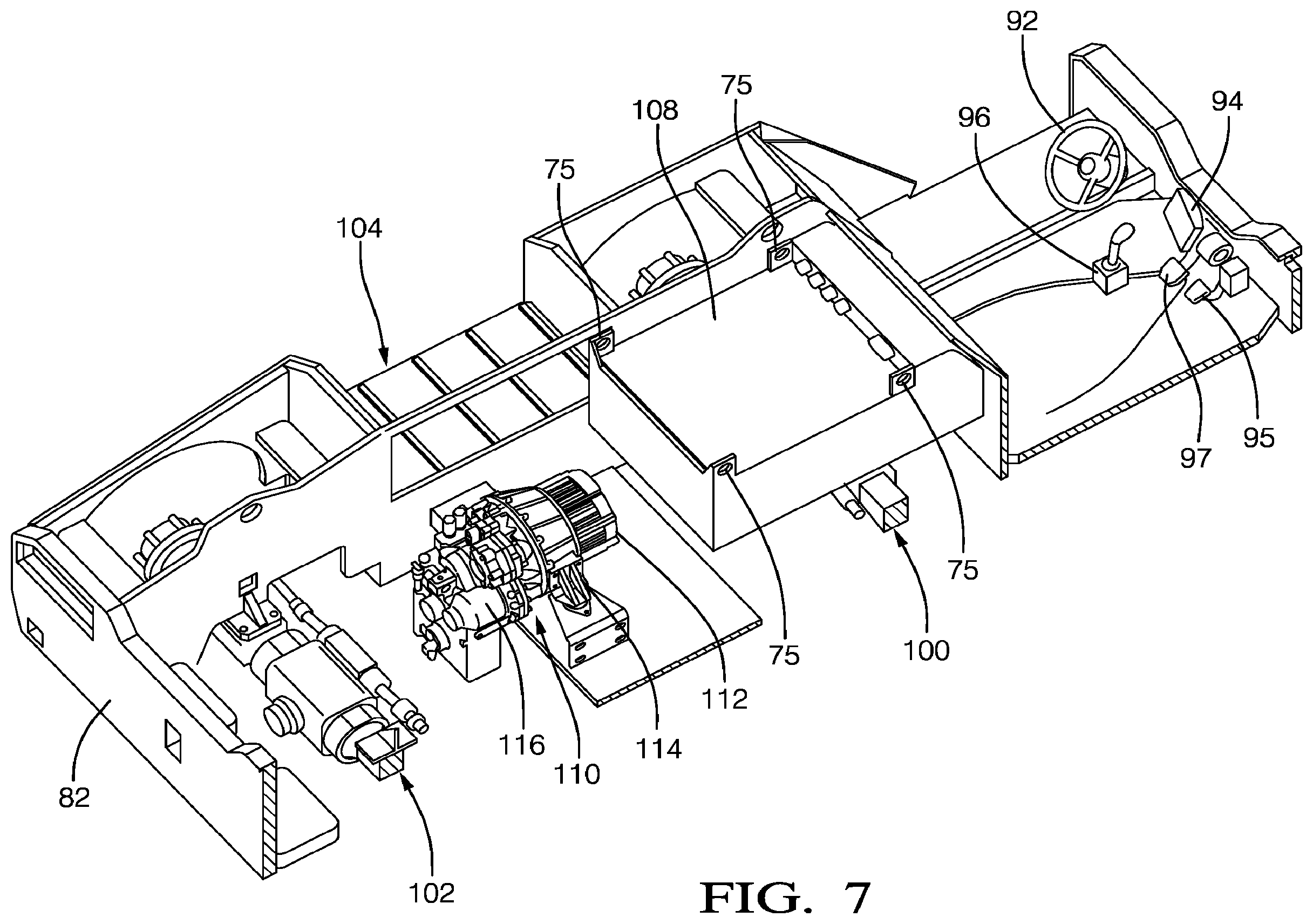 Patent US12129049 Figure 5 – Transmission arrangement for an electric pushback vehicle