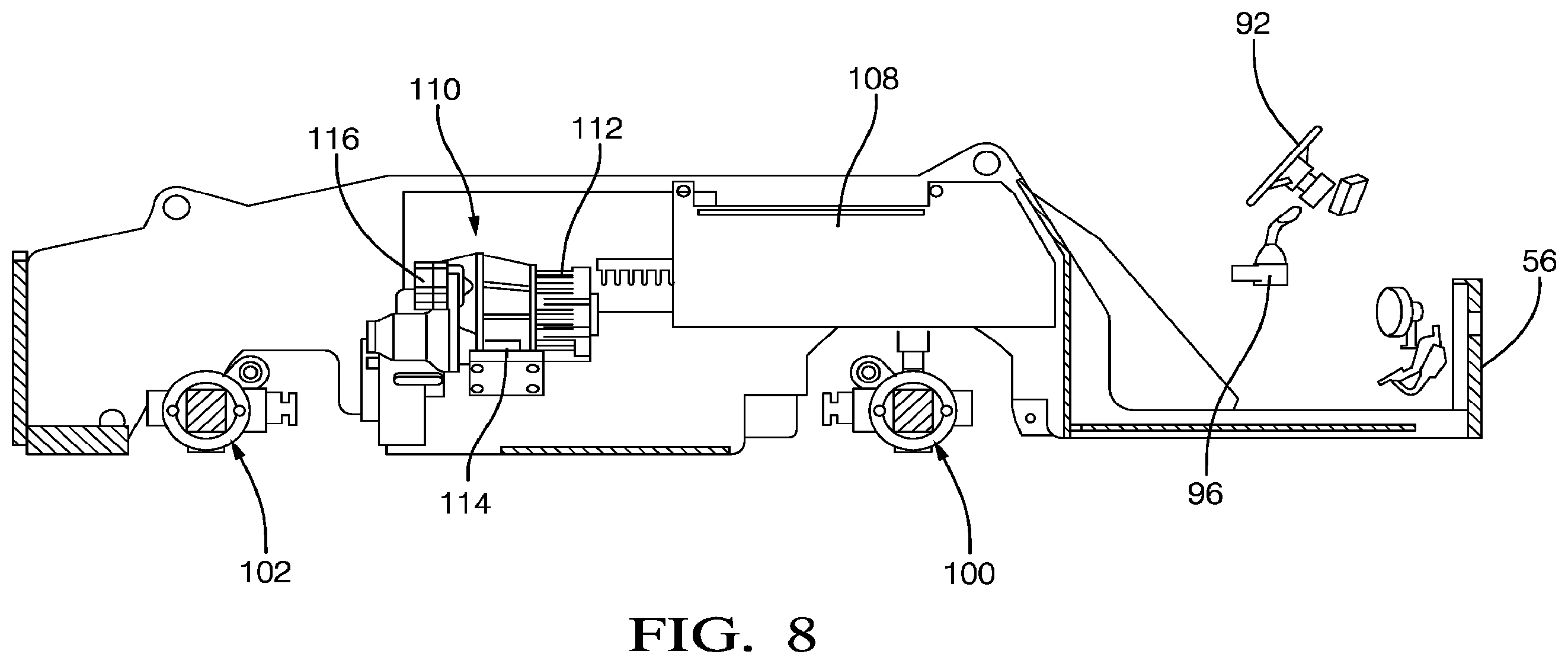 Patent US12129049 Figure 6 – Transmission arrangement for an electric pushback vehicle