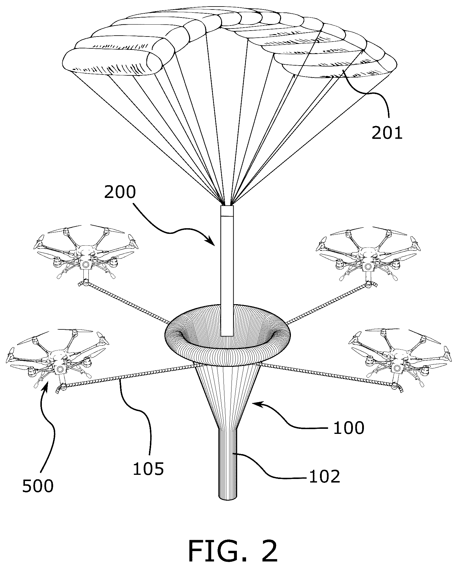 Patent US12129054 Figure 2 – VTOL aircraft-conducted soft capture, preserving and landing of spacecrafts