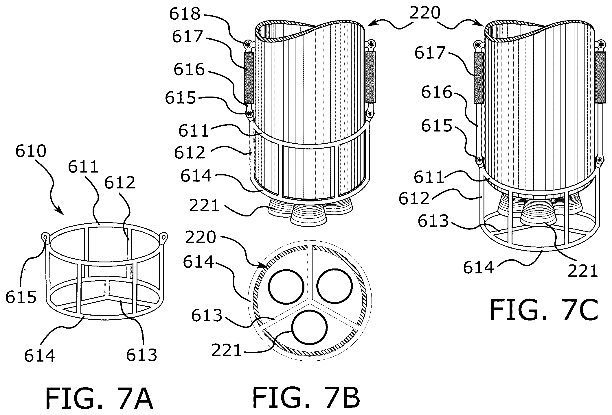Patent US12129054 Figure 7 – VTOL aircraft-conducted soft capture, preserving and landing of spacecrafts