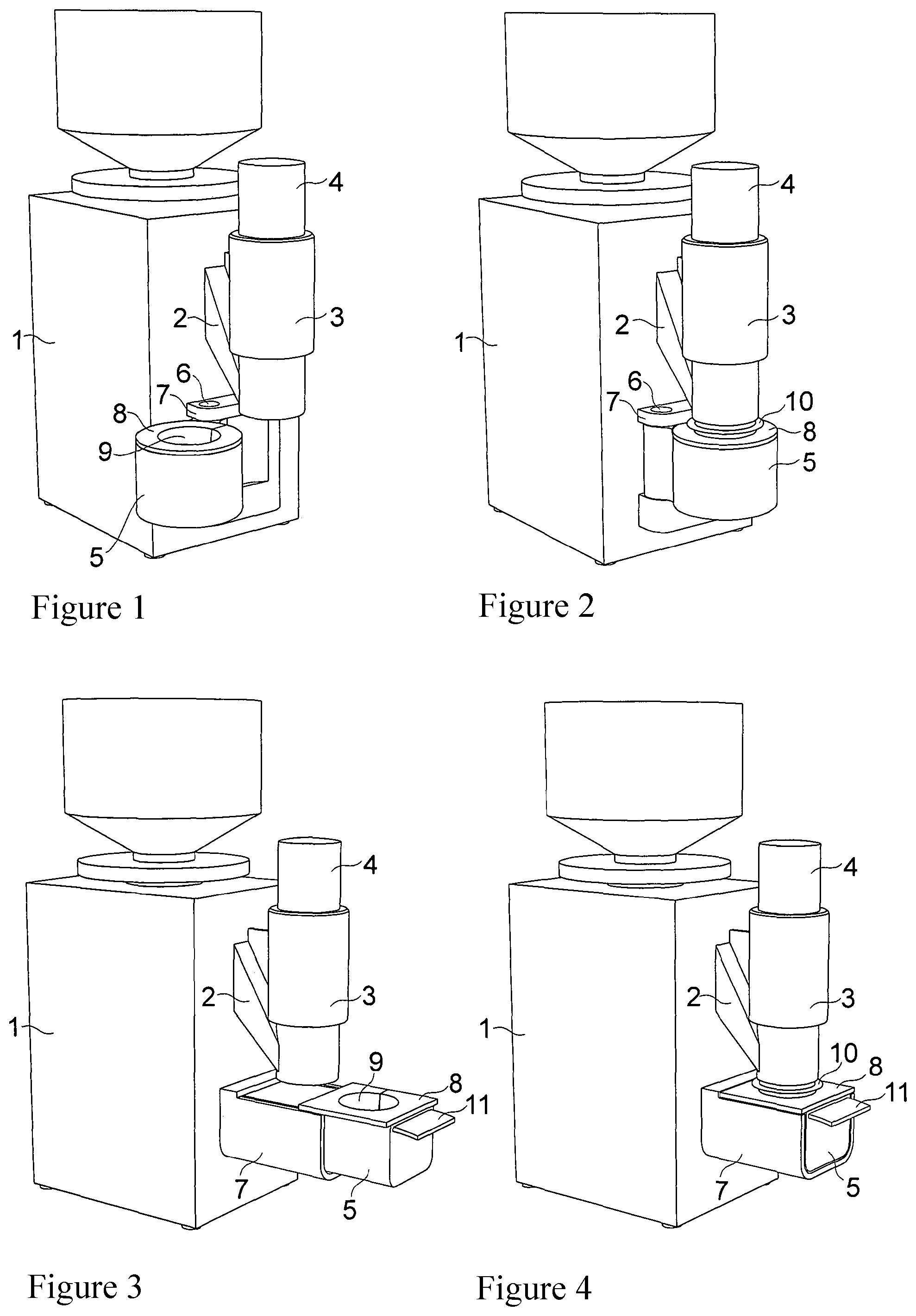 Patent US12129060 — Coffee grinder having filling device for refillable coffee capsules — Figure 1