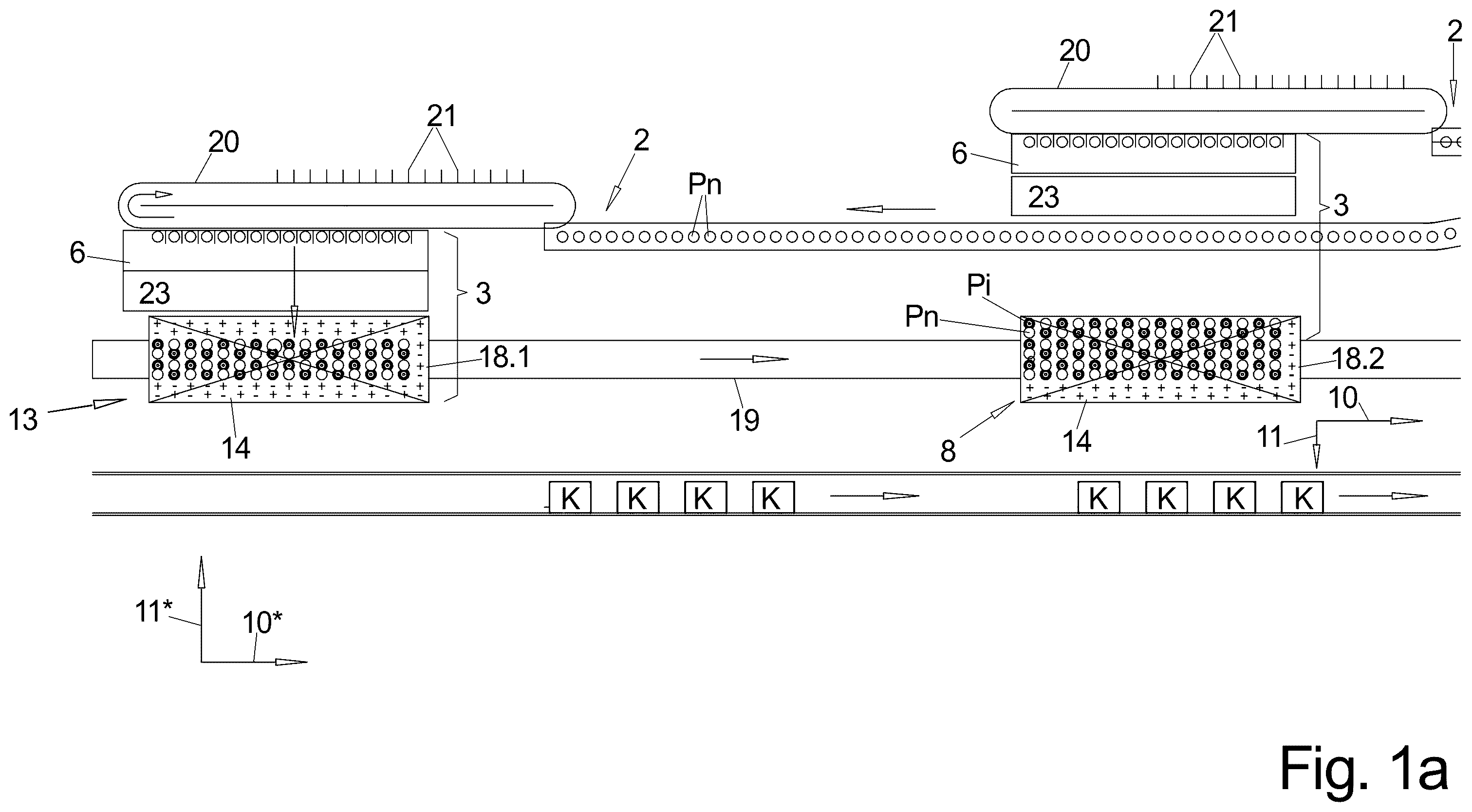 Patent US12129062 Figure 2 – Packaging machine with a grouping device and method for producing single-layer groups of partially overlapping products