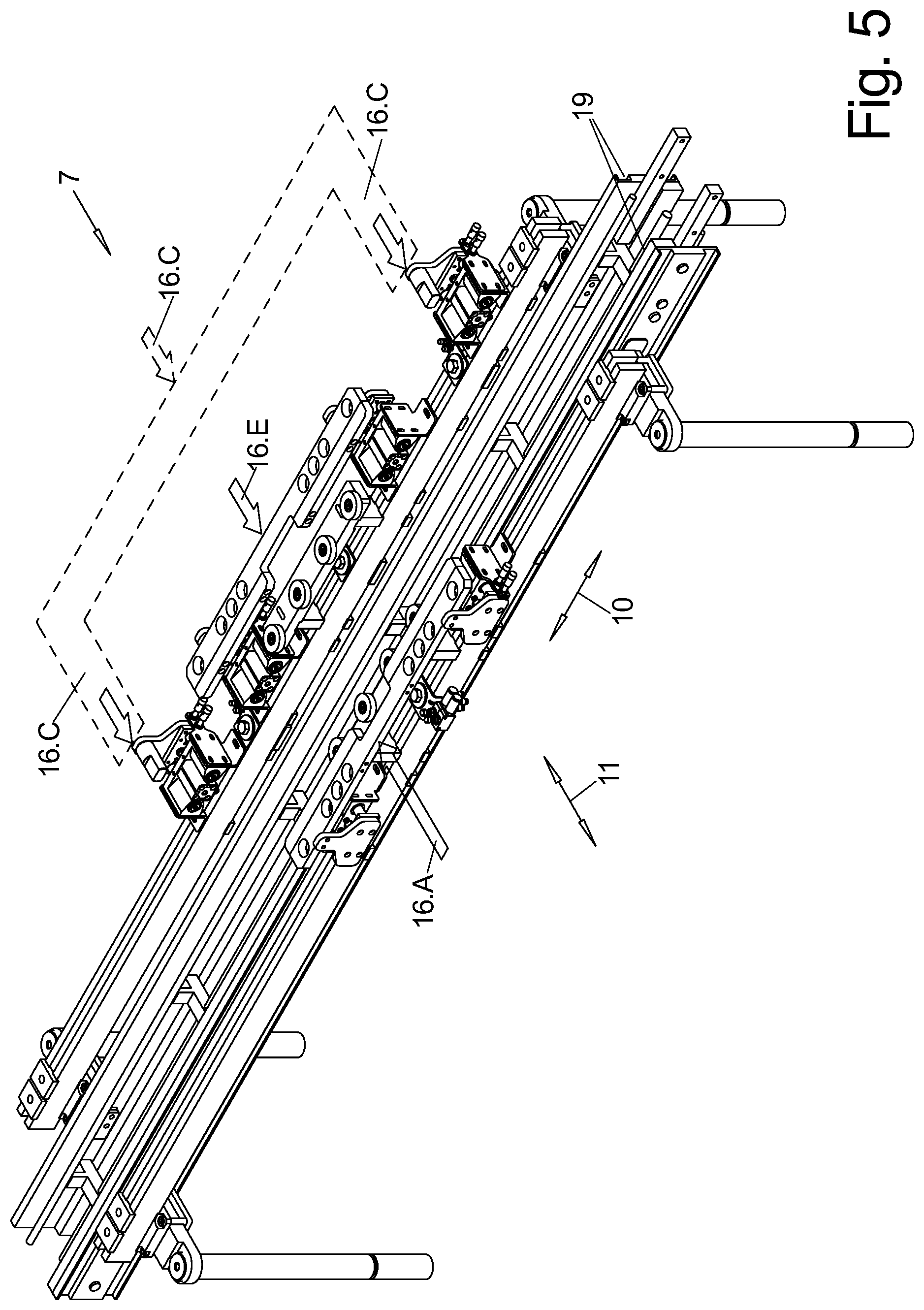 Patent US12129062 Figure 10 – Packaging machine with a grouping device and method for producing single-layer groups of partially overlapping products