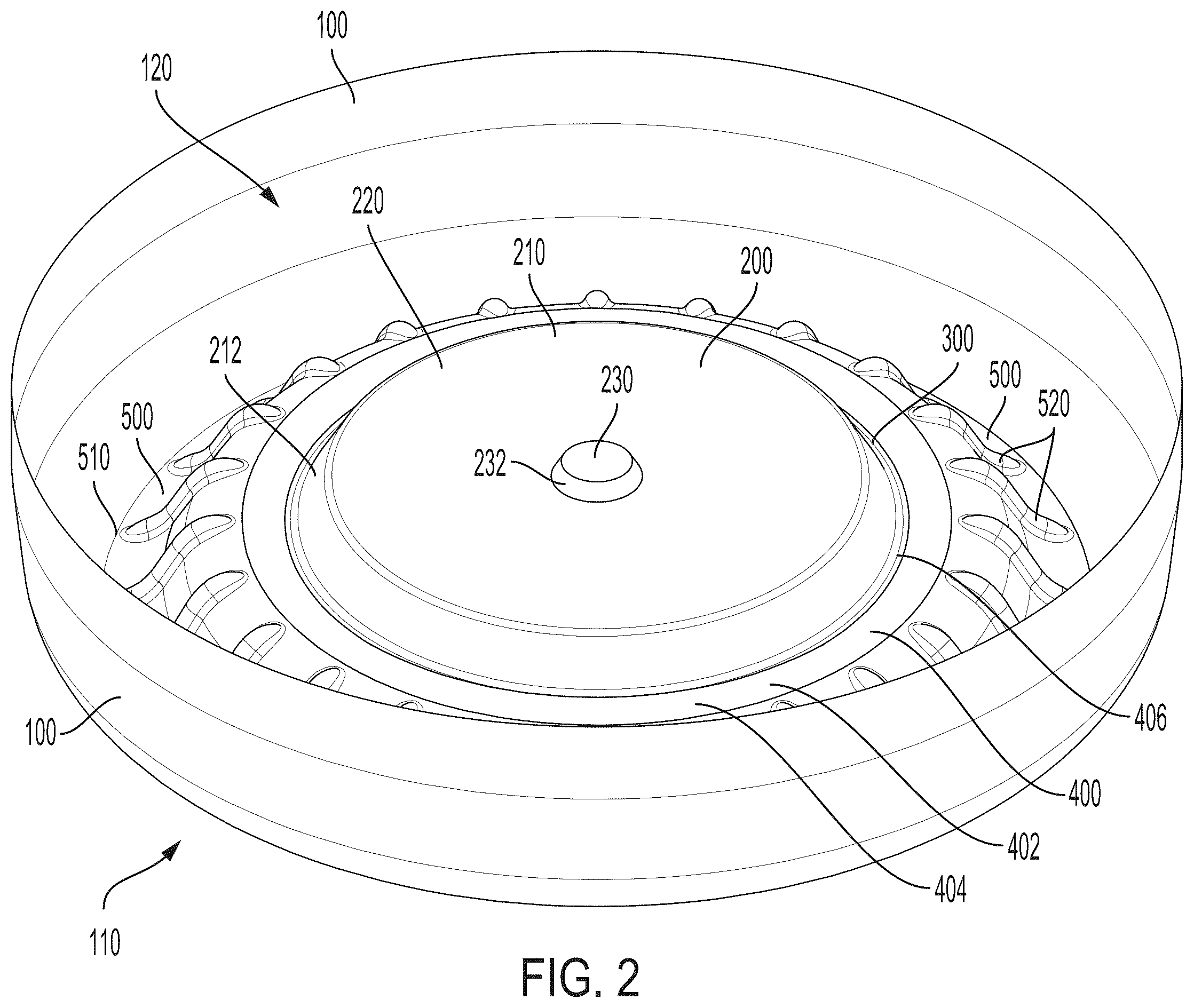 Patent US12129072 Figure 2 – Flexible base for aseptic-fill bottles
