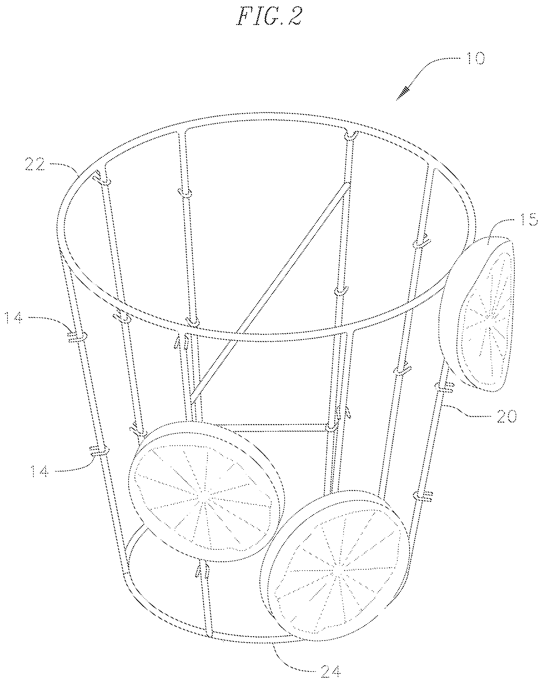Patent US12129077 Figure 2 – Apparatus and method for holding objects in a container