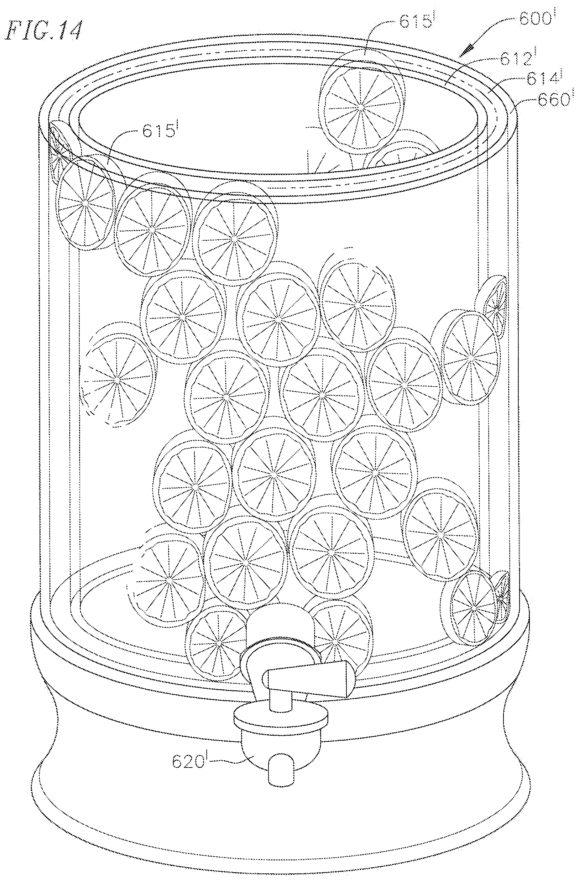 Patent US12129077 Figure 14 – Apparatus and method for holding objects in a container