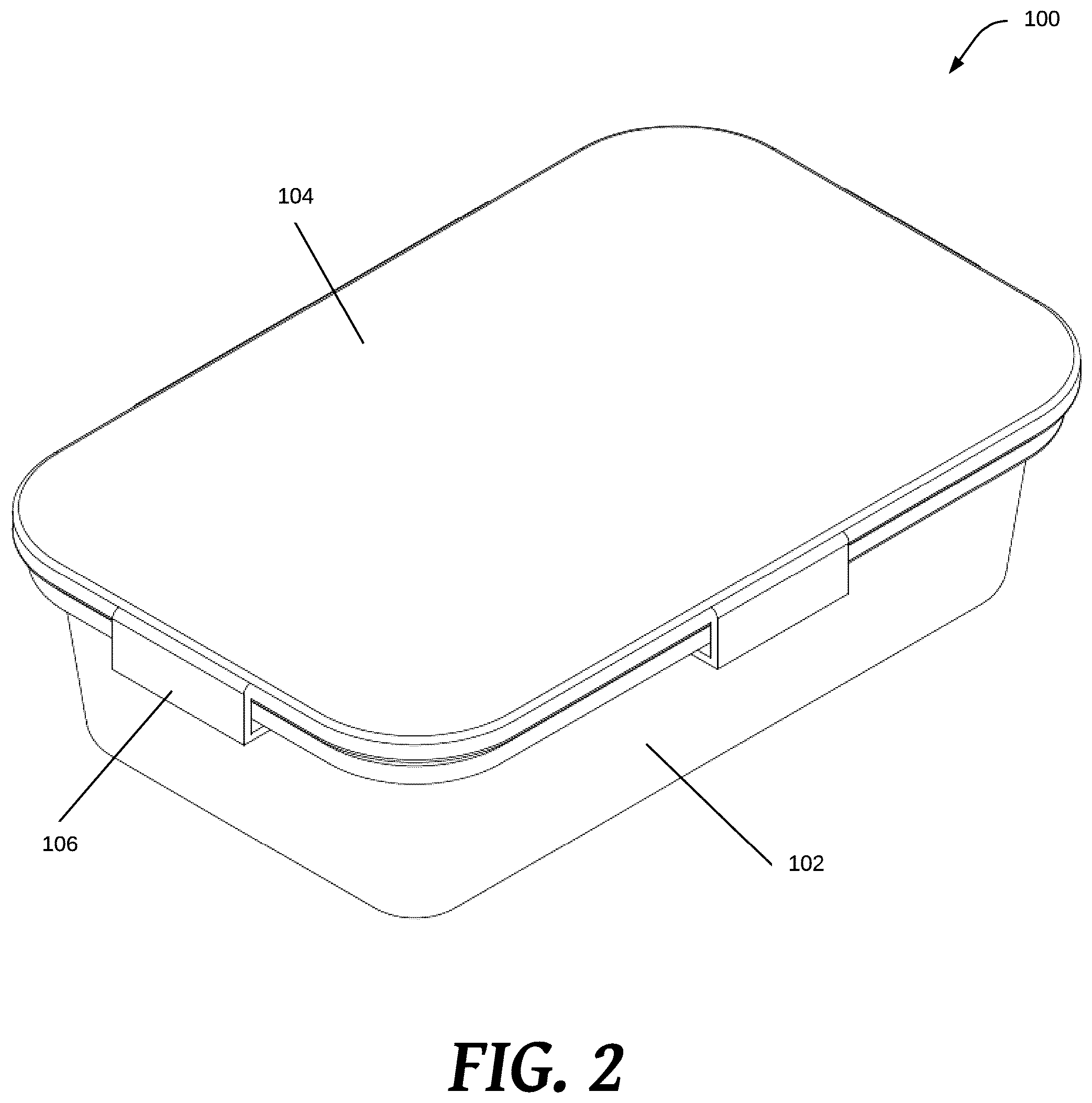 Patent US12129082 Figure 2 – Food storage container having attached lid
