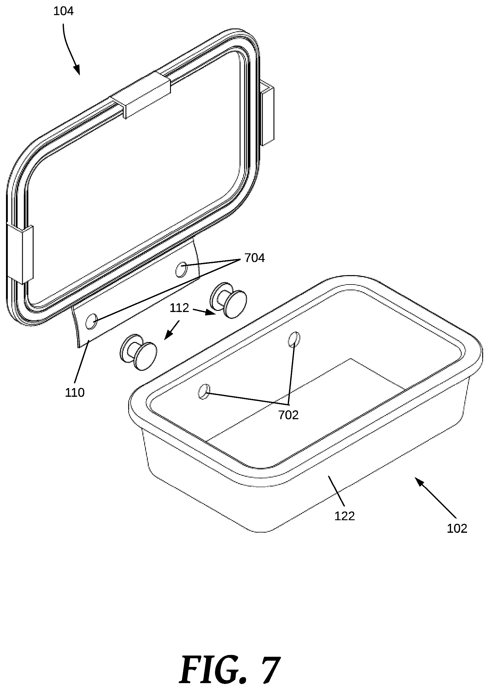 Patent US12129082 Figure 7 – Food storage container having attached lid
