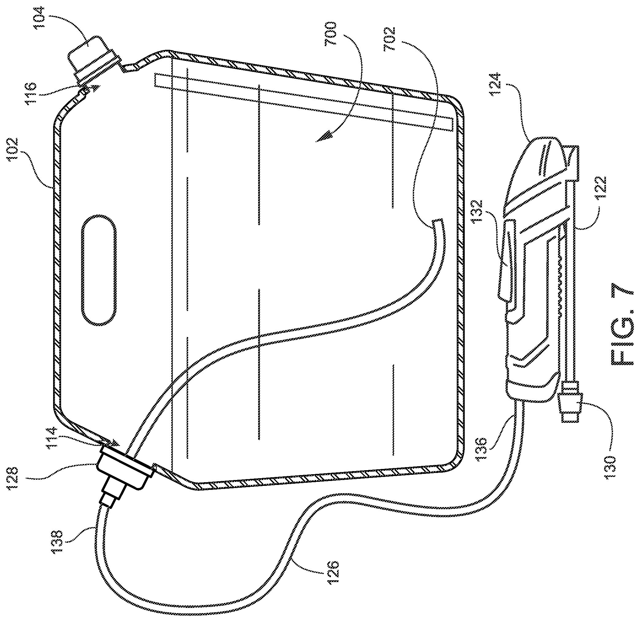 Patent US12129097 Figure 6 – Connectors and methods for contactless transfer of fluid between containers