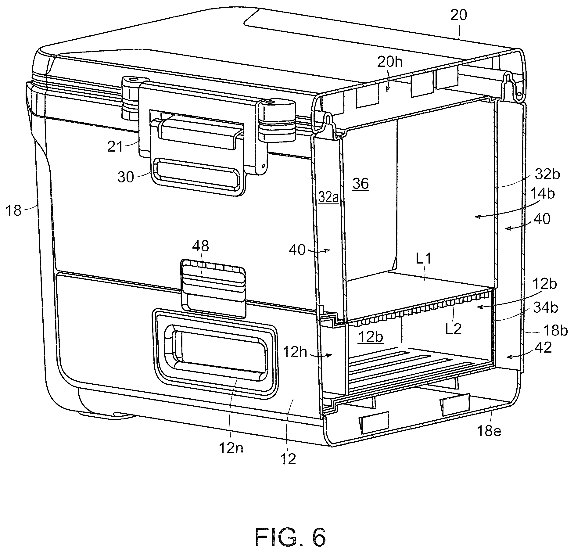 Patent US12129099 Figure 6 – Insulated container with a drawer