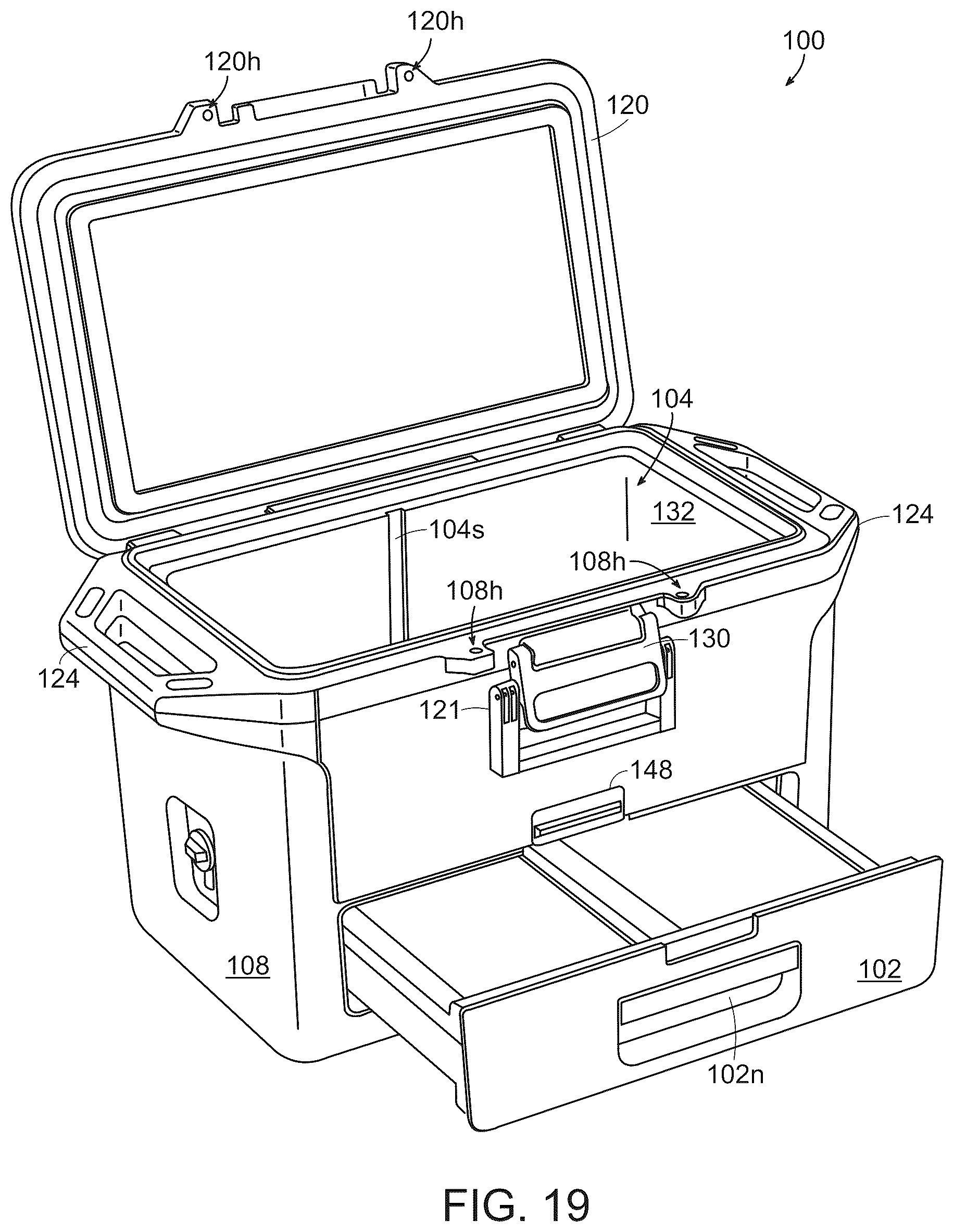 Patent US12129099 Figure 17 – Insulated container with a drawer