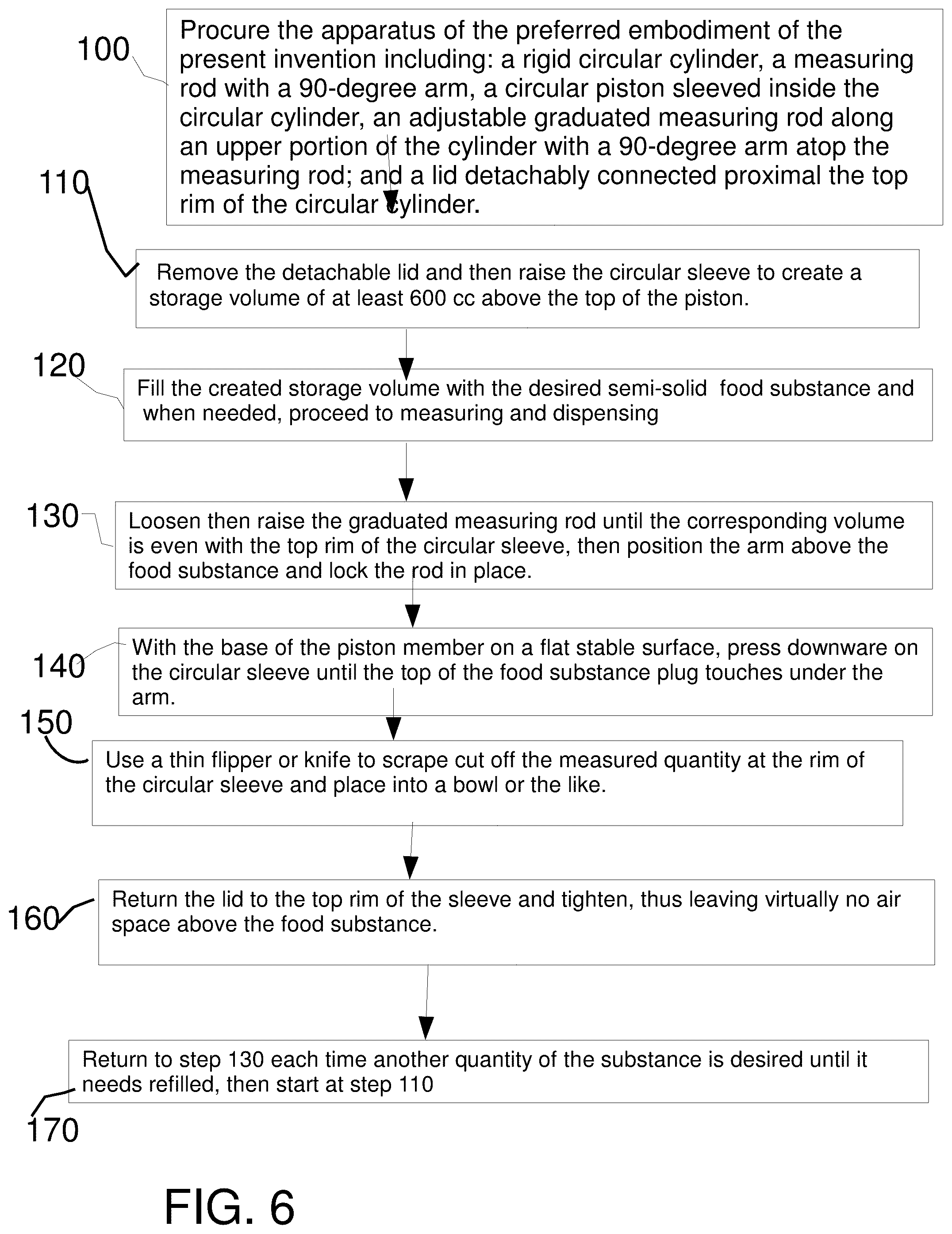 Patent US12129103 Figure 6 – Apparatus and method for storing, measuring and dispensing semi-solid food substances