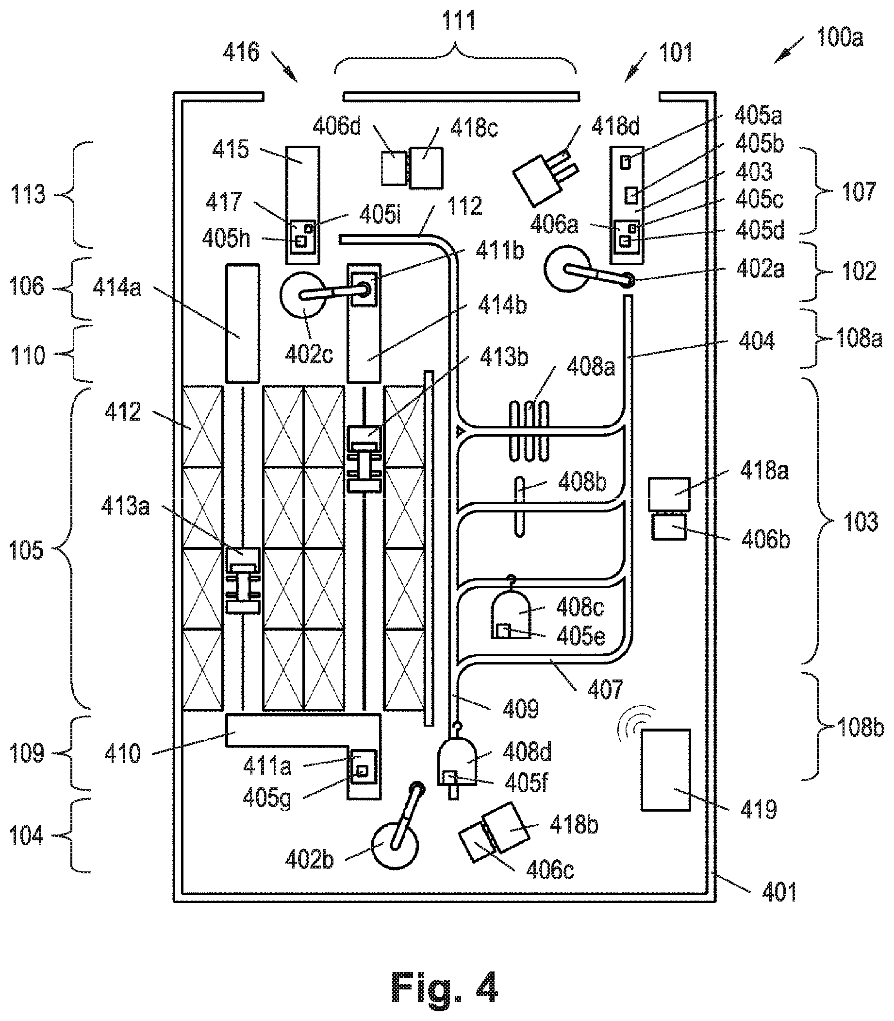 Patent US12129114 Figure 4 – Storage and picking system having improved stocking performance and method for operating same
