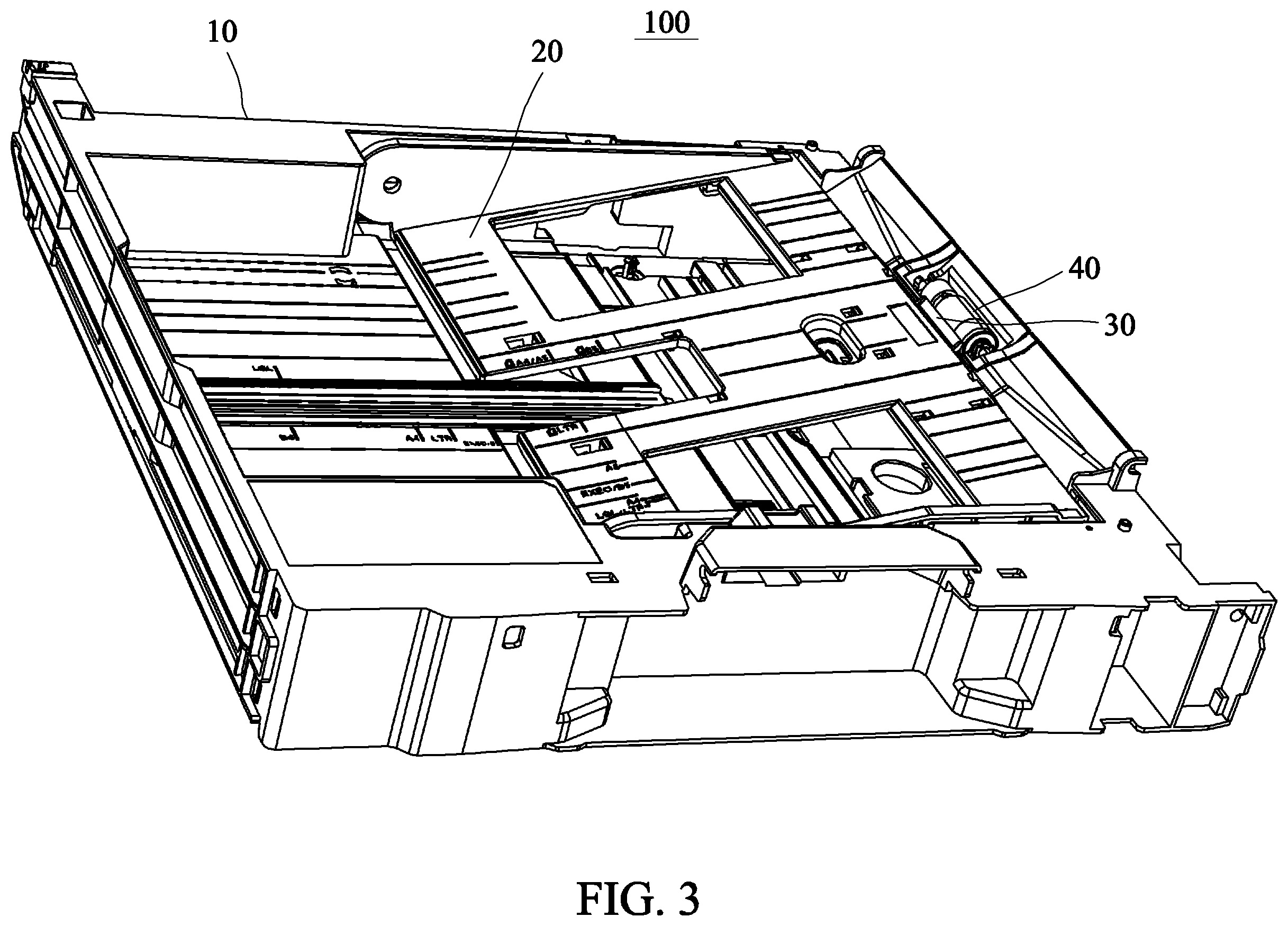 Patent US12129136 Figure 3 – Sheet input module having interlocking sheet-stopper structure and printing device using such sheet input module