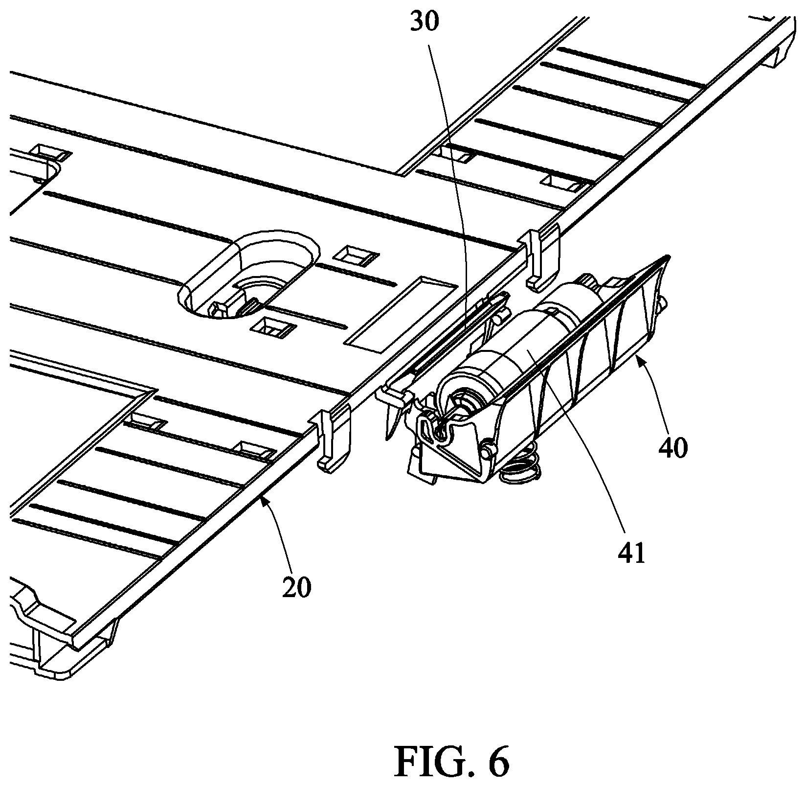Patent US12129136 Figure 6 – Sheet input module having interlocking sheet-stopper structure and printing device using such sheet input module