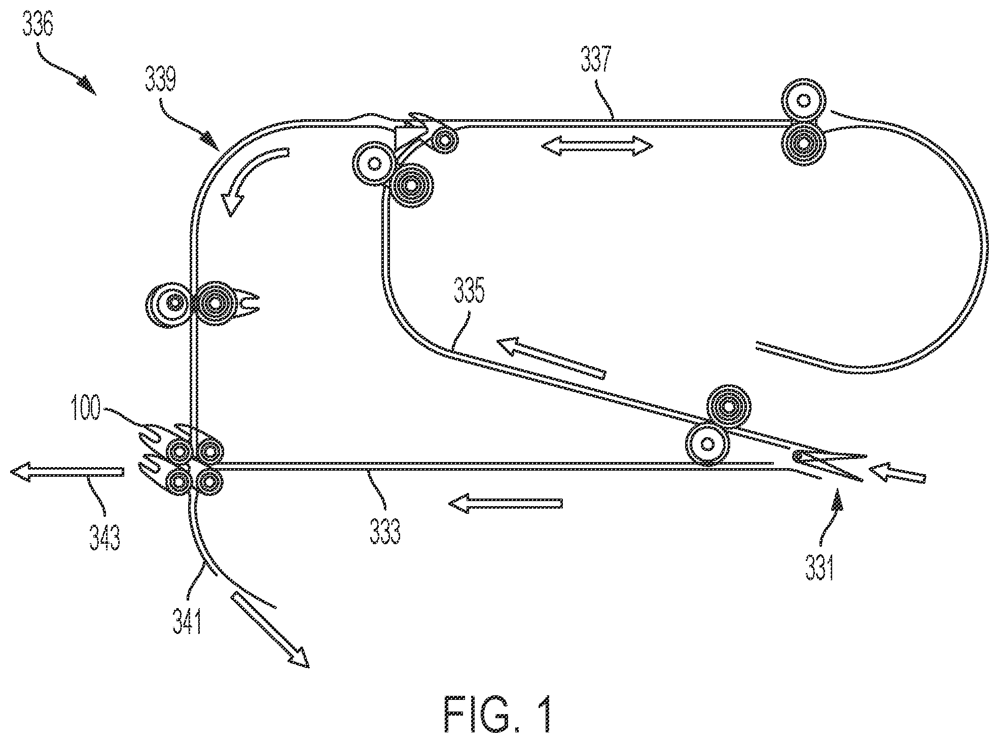 Patent US12129146 Figure 1 – Sheet path intersection device
