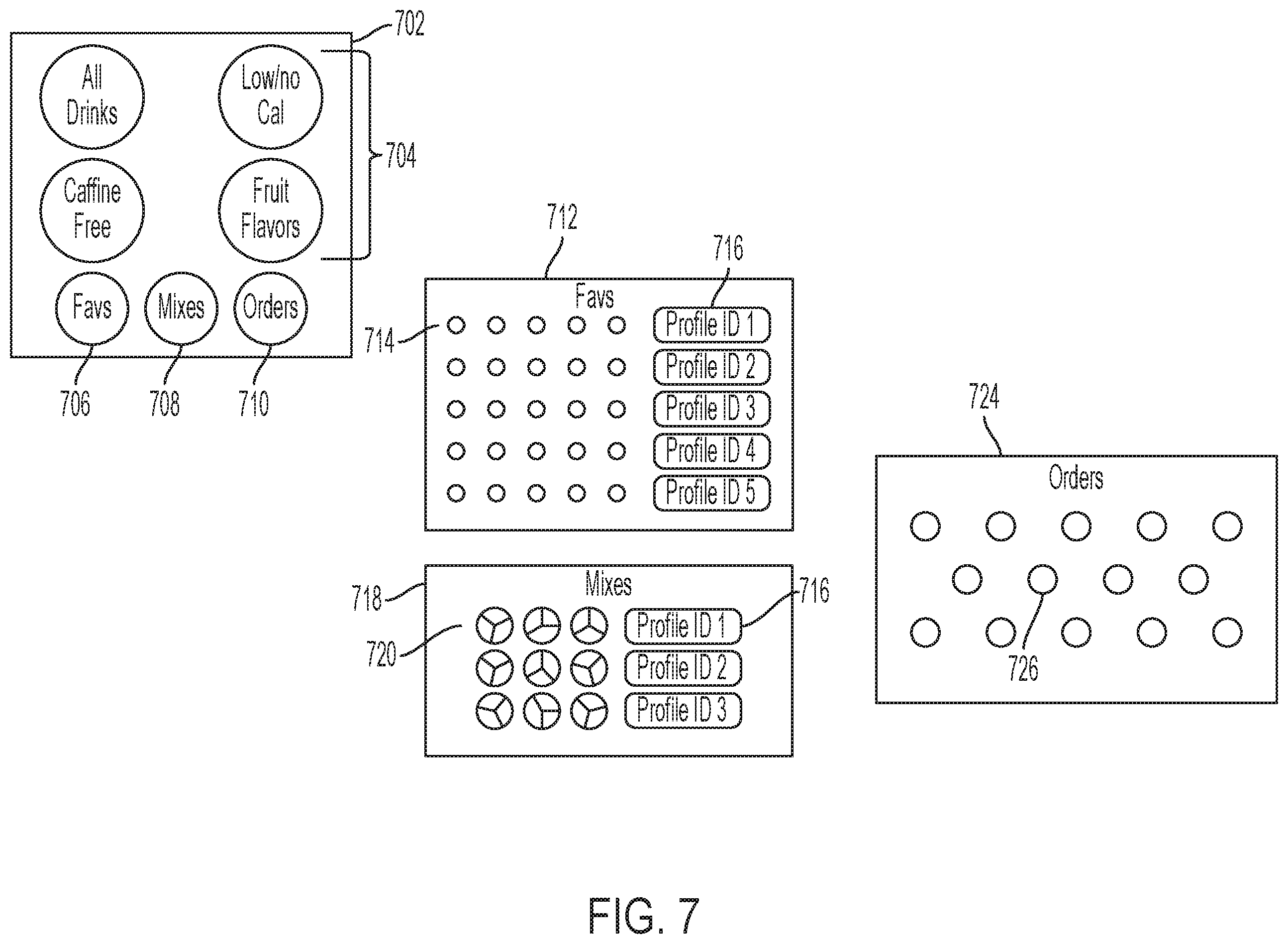 Patent US12129163 Figure 7 – Remote beverage selection with a beverage dispenser