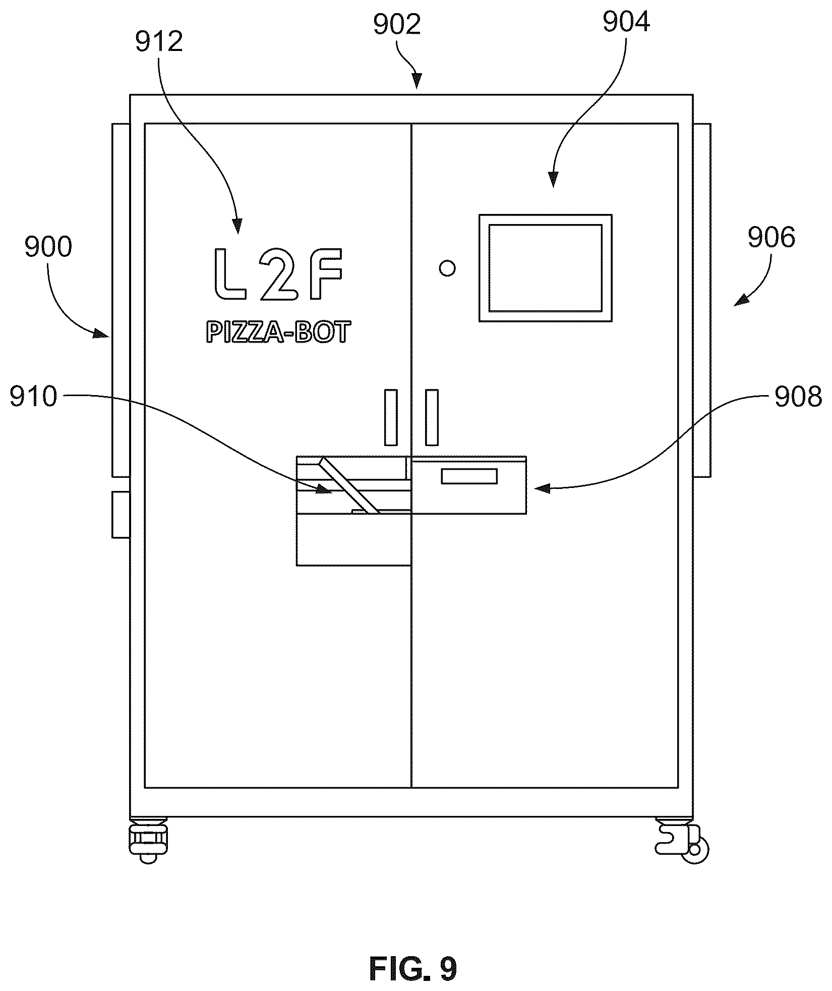 Patent US12129164 Figure 9 – Automated pizza assembly system