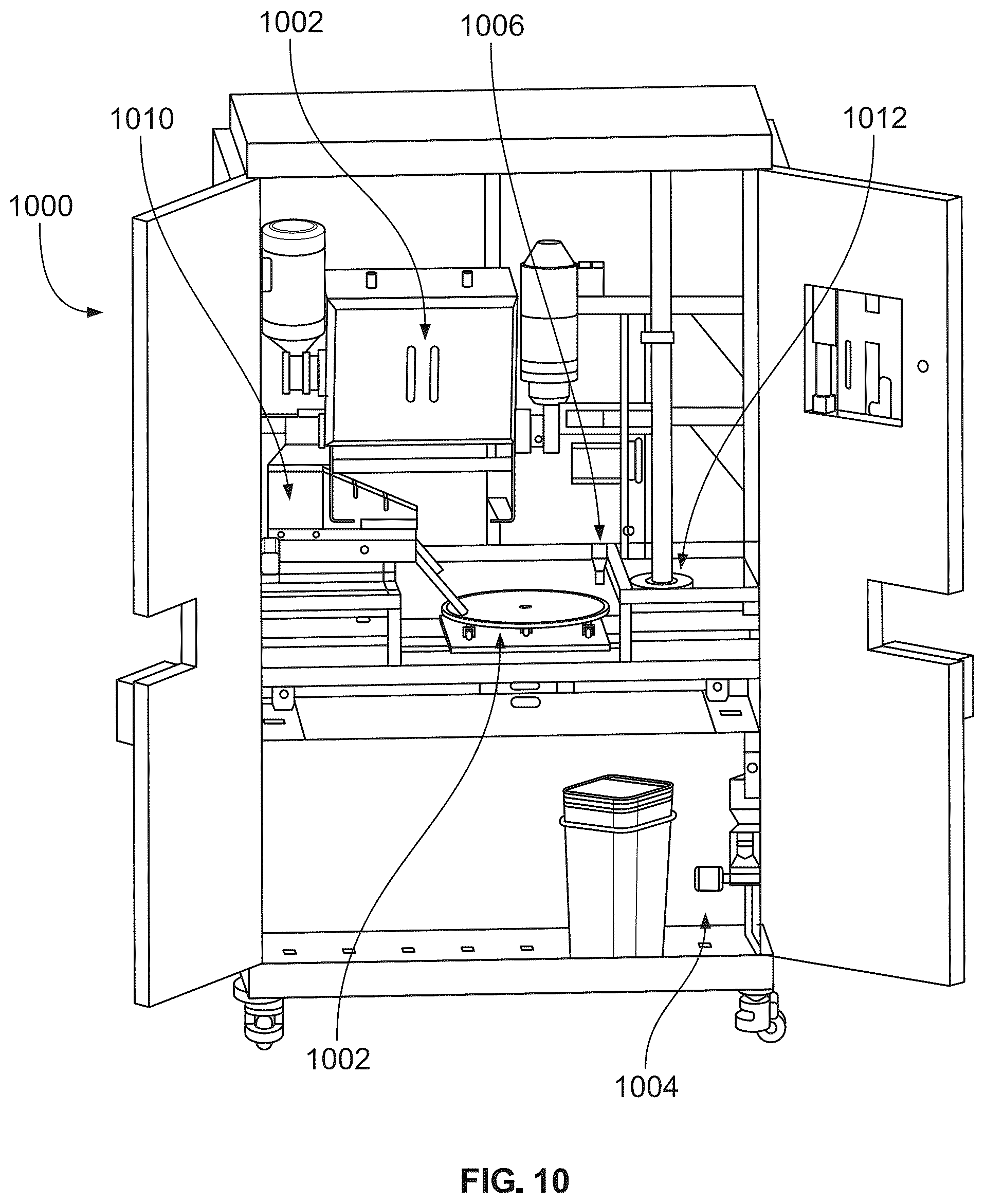 Patent US12129164 Figure 10 – Automated pizza assembly system