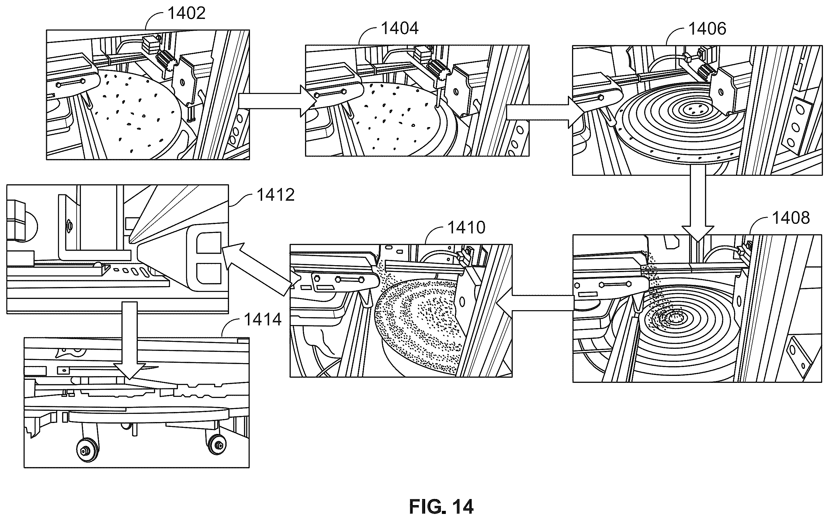 Patent US12129164 Figure 14 – Automated pizza assembly system