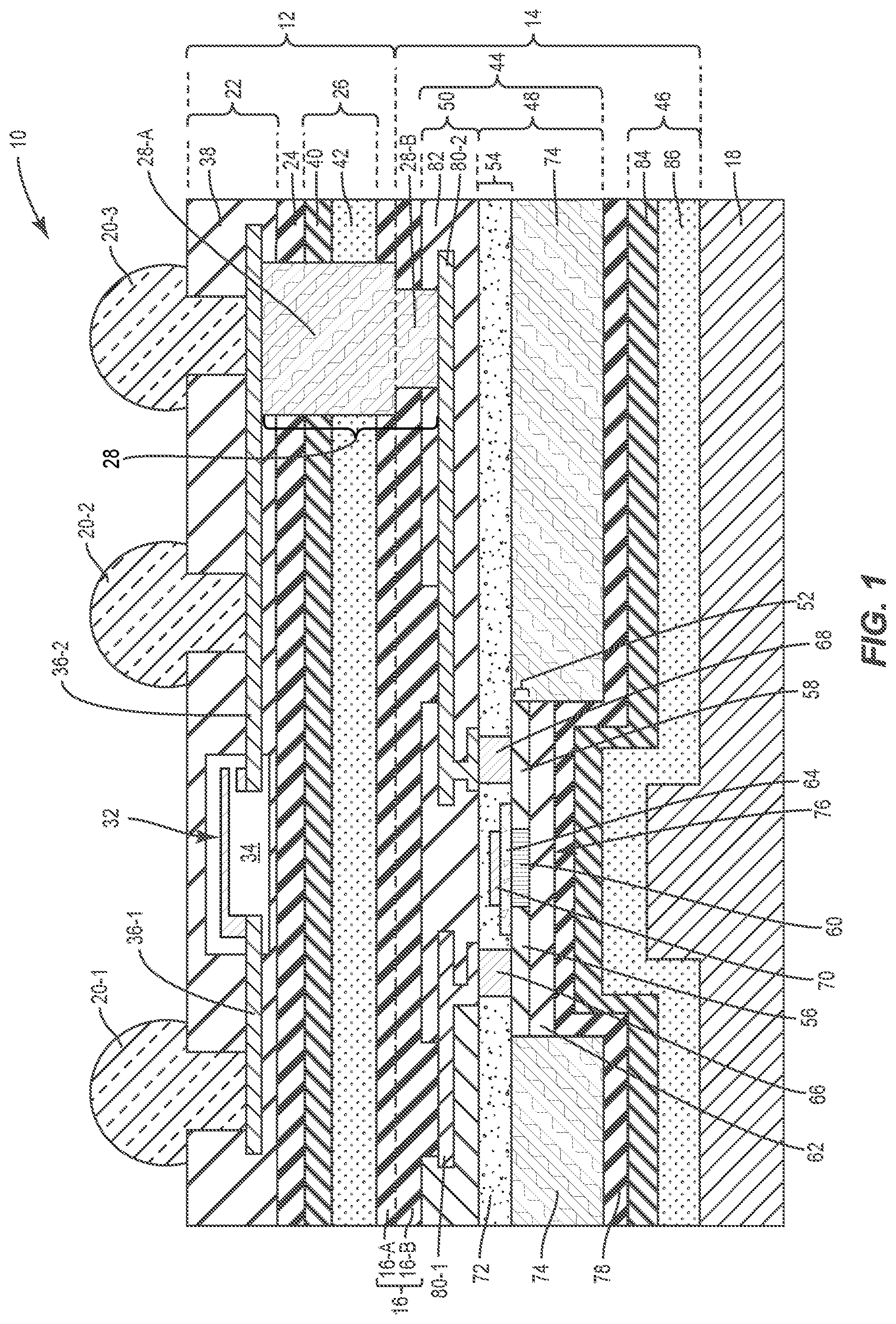 Patent US12129168 Figure 1 – Microelectronics package with vertically stacked MEMS device and controller device