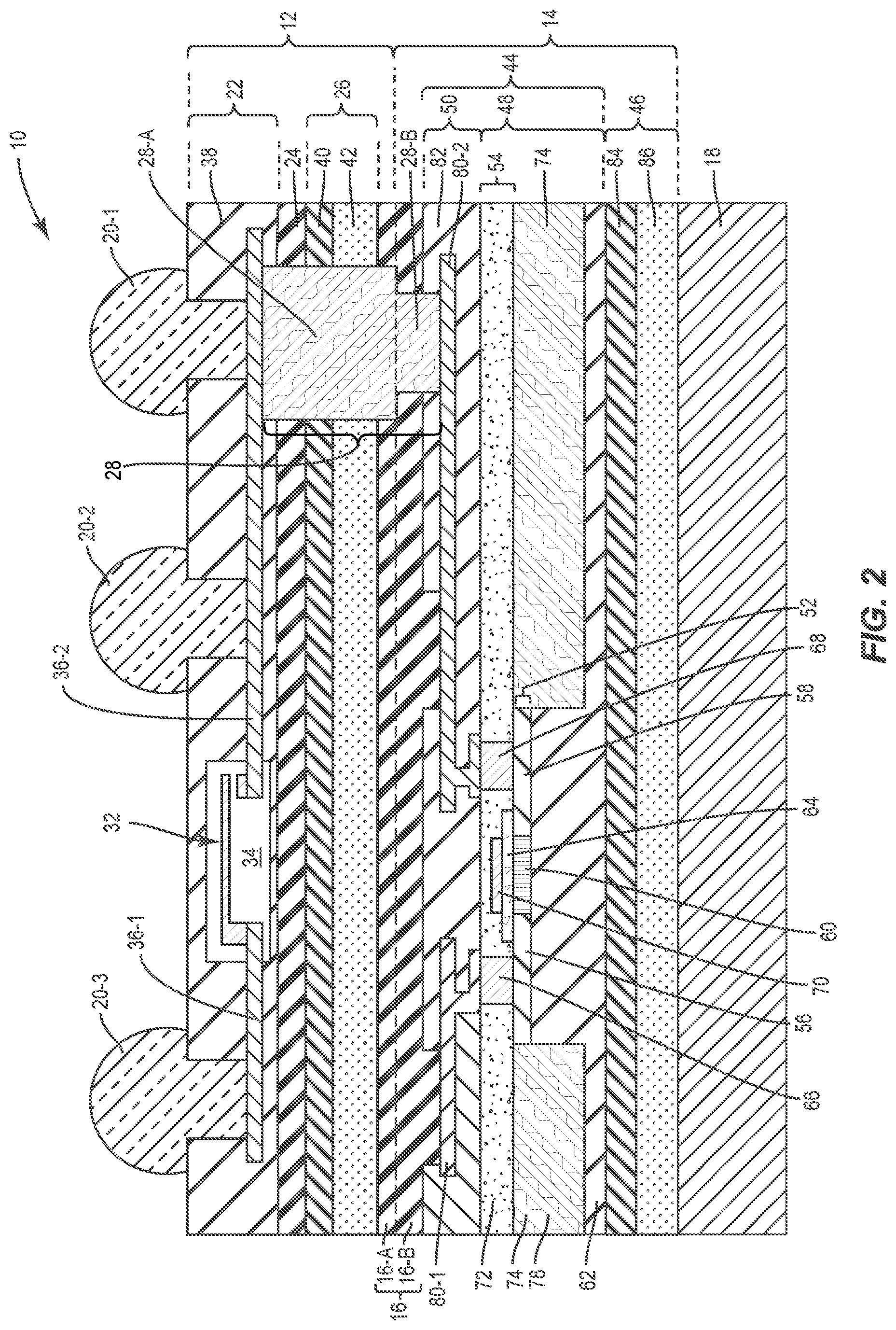 Patent US12129168 Figure 2 – Microelectronics package with vertically stacked MEMS device and controller device