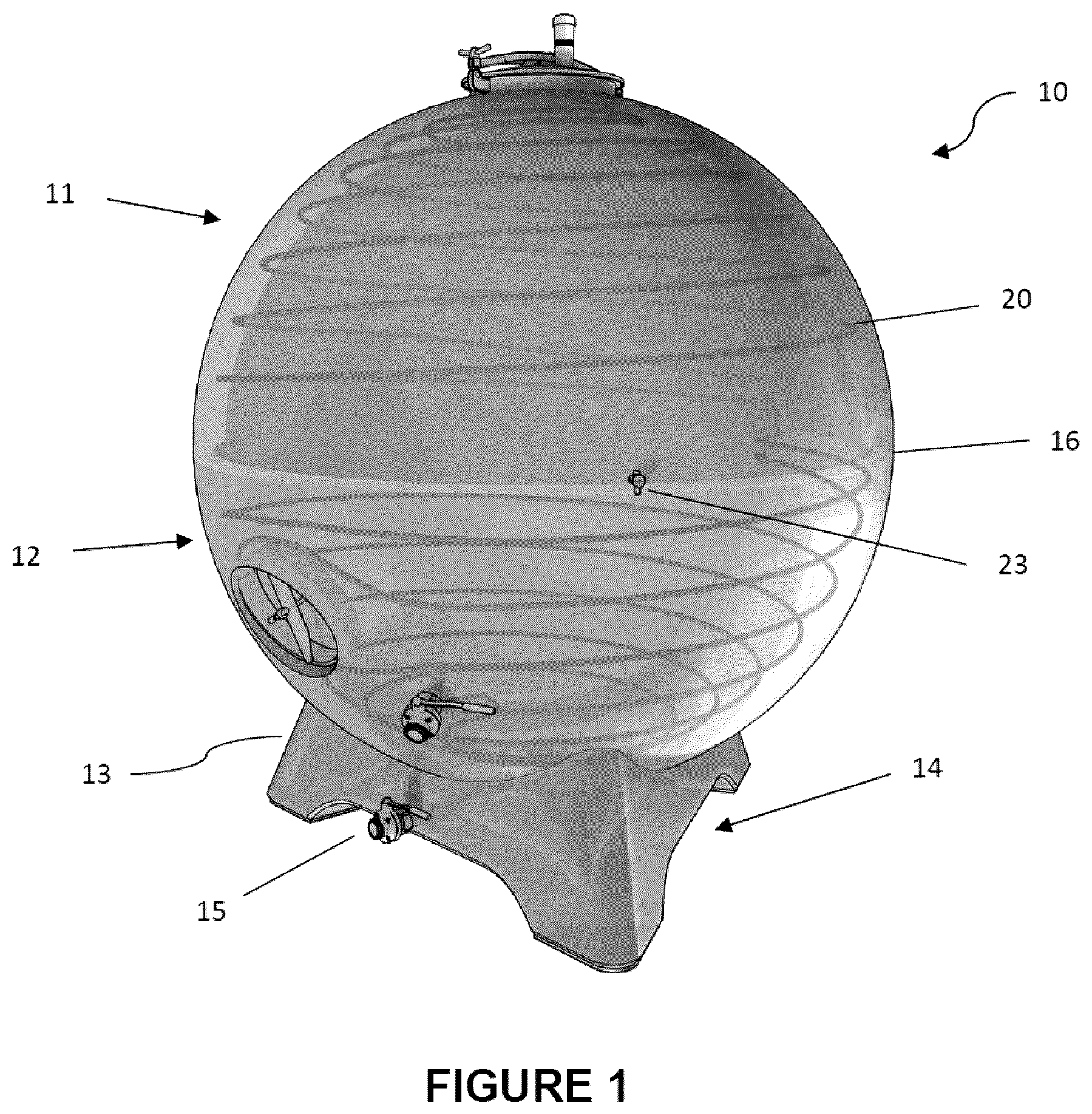 Patent US12129456 Figure 1 – Container for a food liquid, in particular for making and ageing wine and spirits