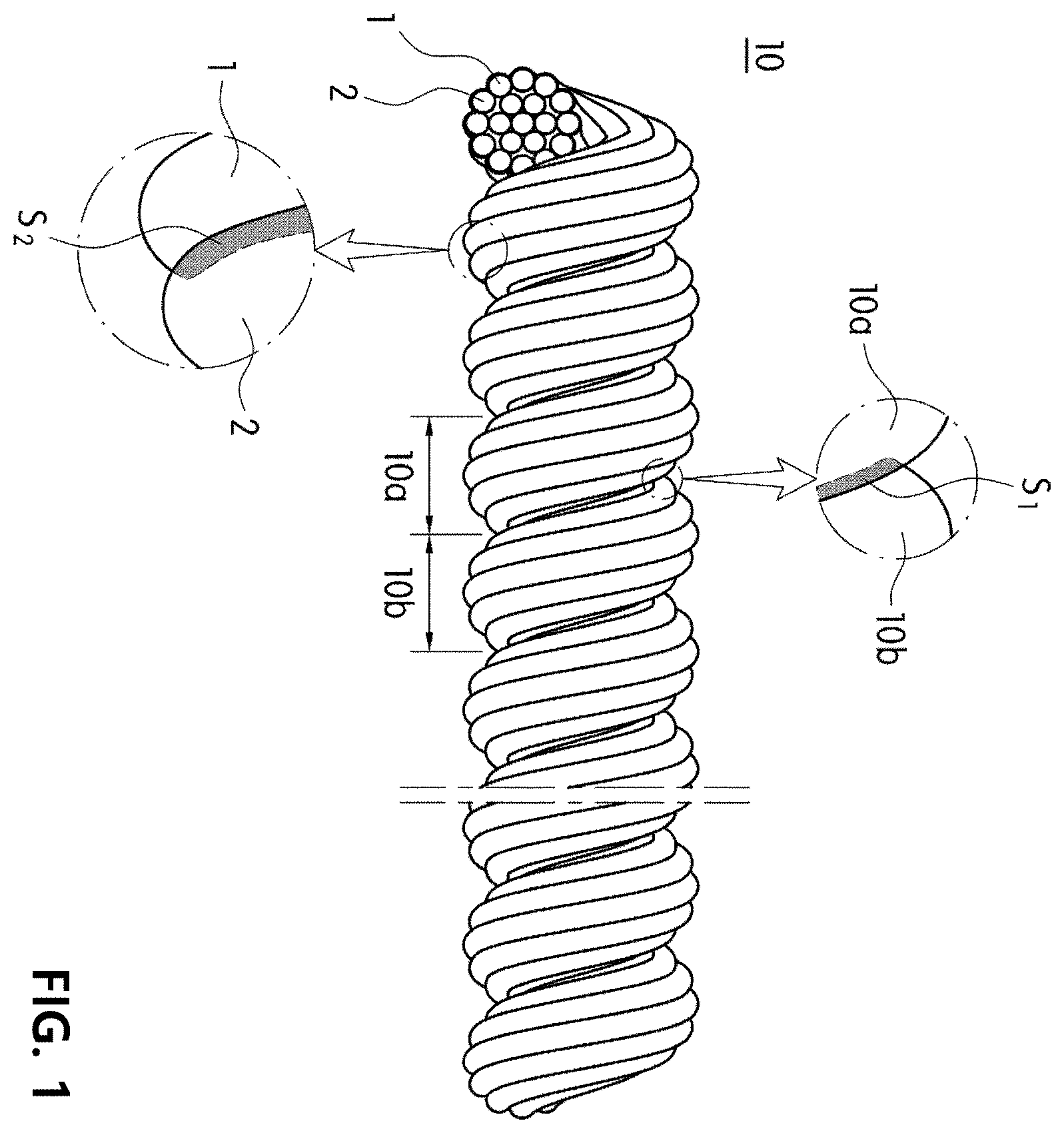 Patent US12129489 Figure 1 – Yarn for cell culture scaffold, ply yarn comprising same and fabric comprising the same