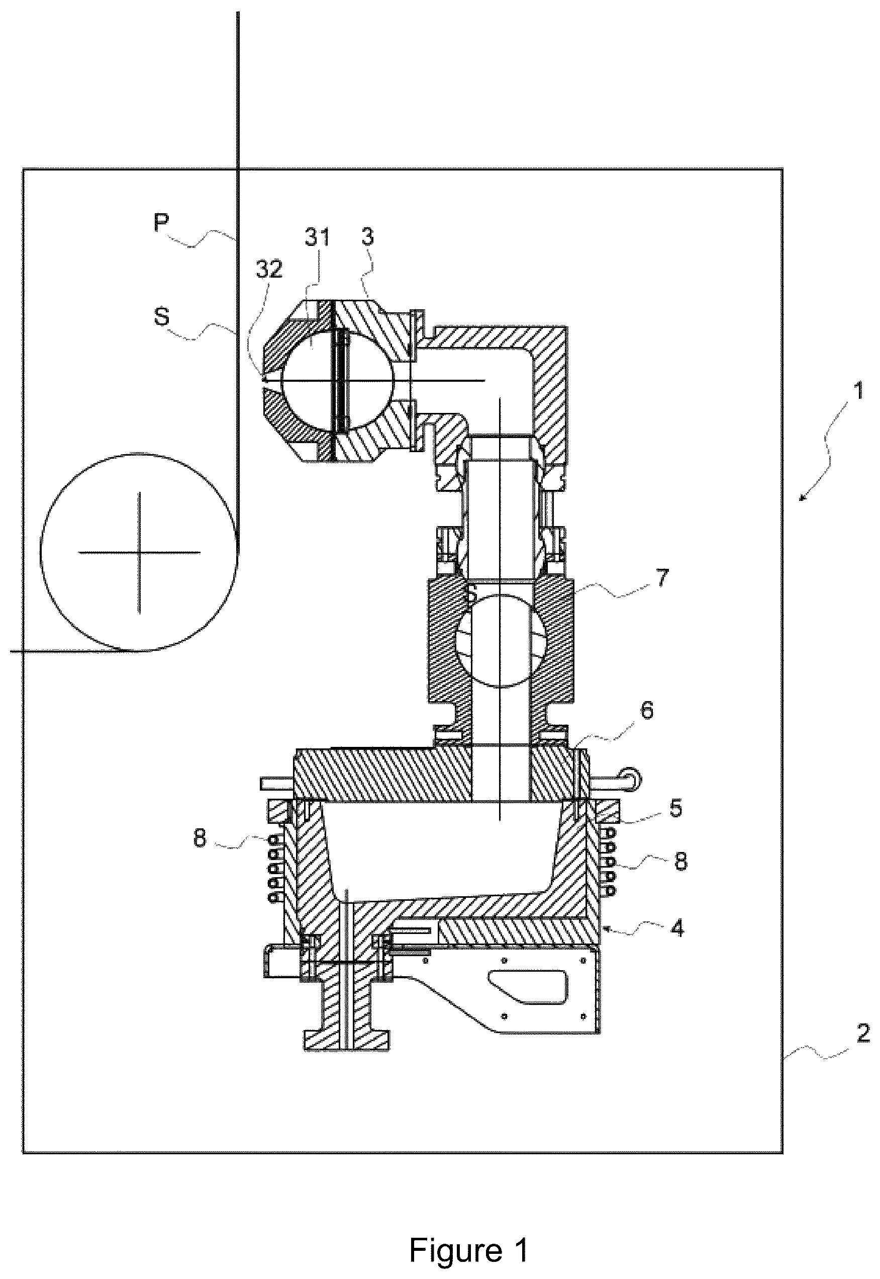 Patent US12129542 Figure 1 – Vacuum deposition facility and method for coating a substrate with transverse repartition chamber